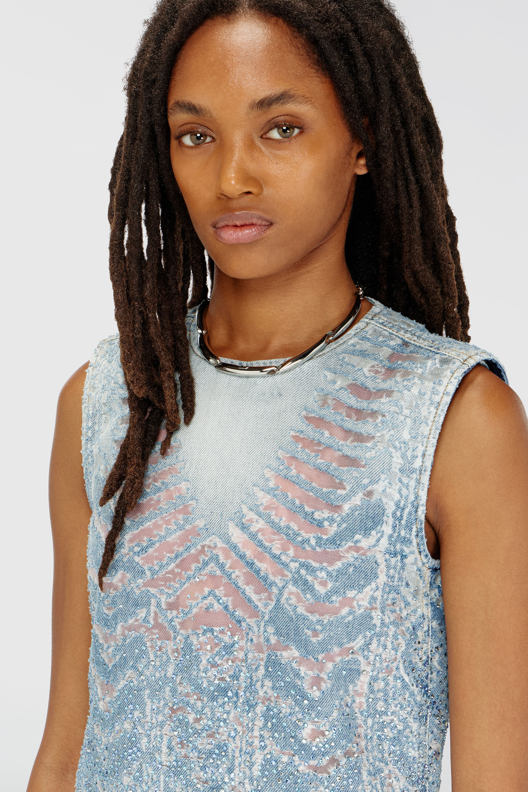 Diesel - DE-MYRELA-S, Female's Mini dress in microstone devor&eacute; denim in Light Blue - 5