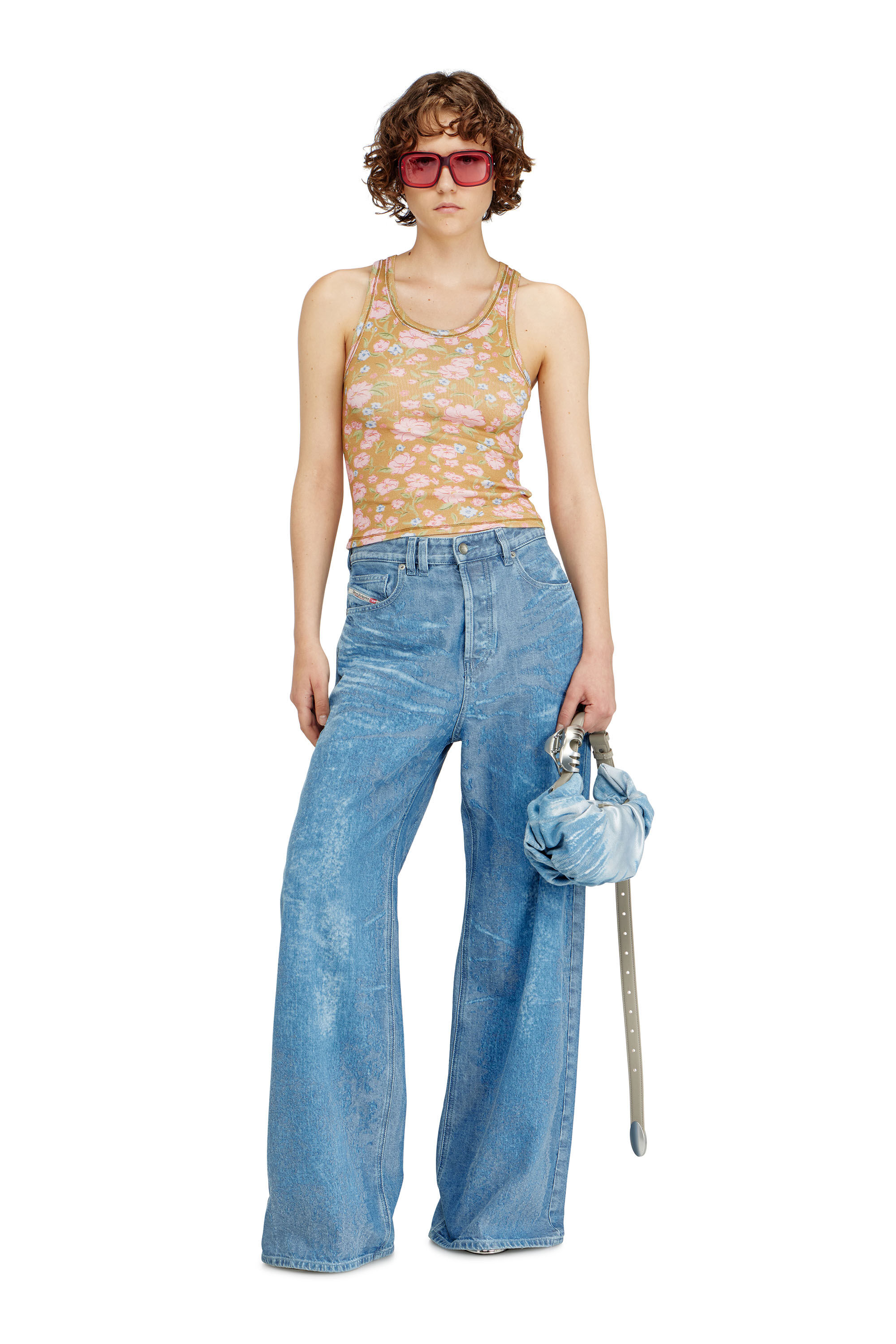 Women's Grab-D-Small scrunched hobo bag in satin denim | Blue | Diesel