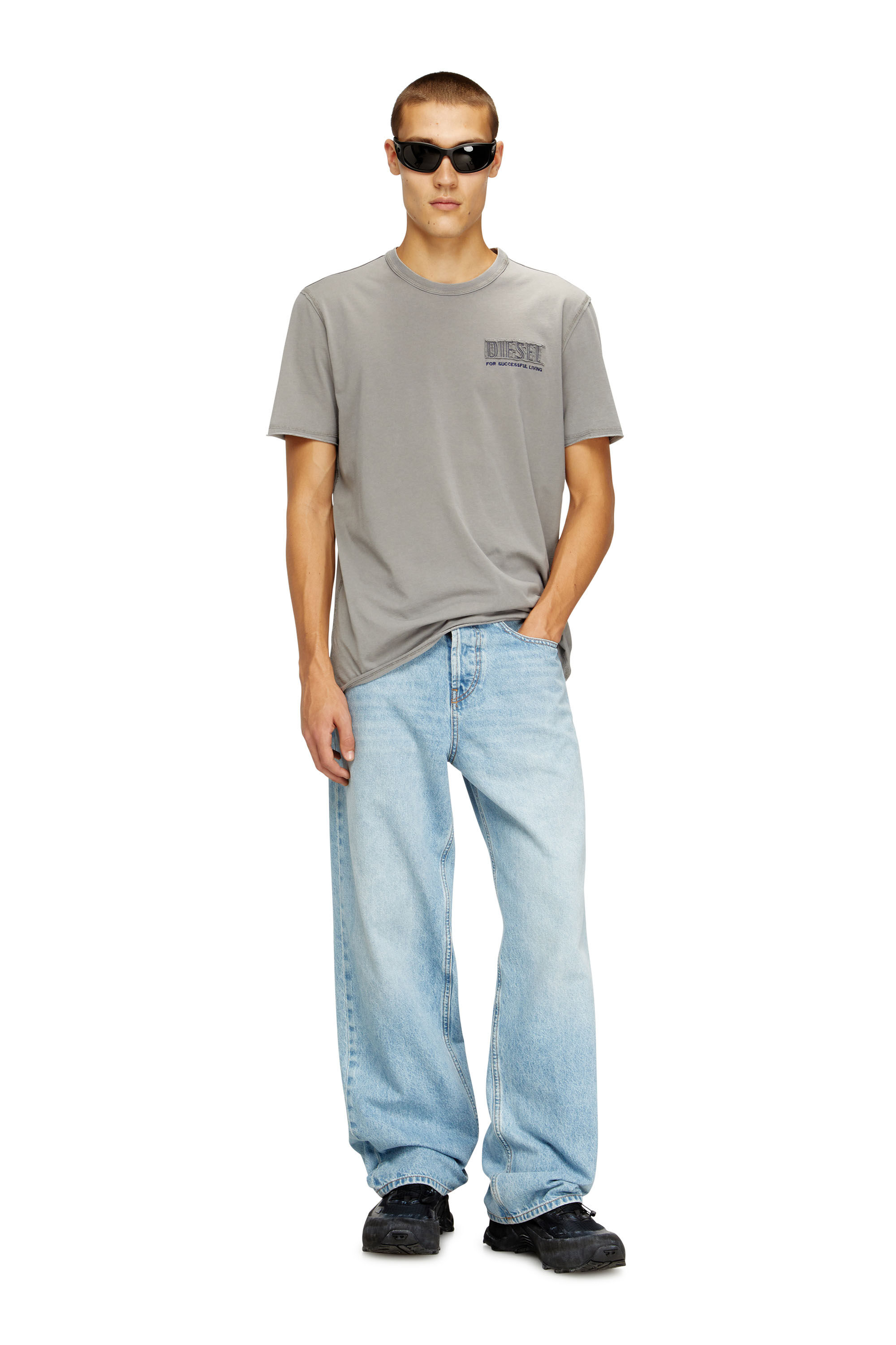 Men's Acid-wash T-shirt with raw edges | Grey | Diesel