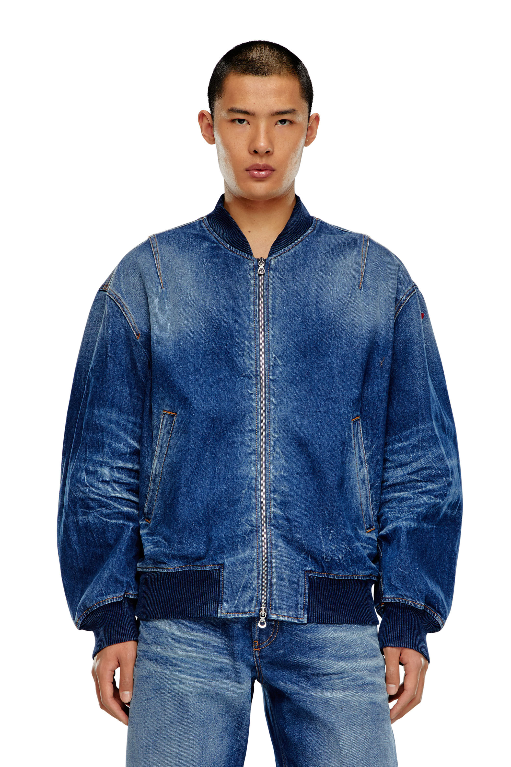 Diesel - D-VINZ-S, Male's Bomber jacket in dented denim in Dark Blue - 6
