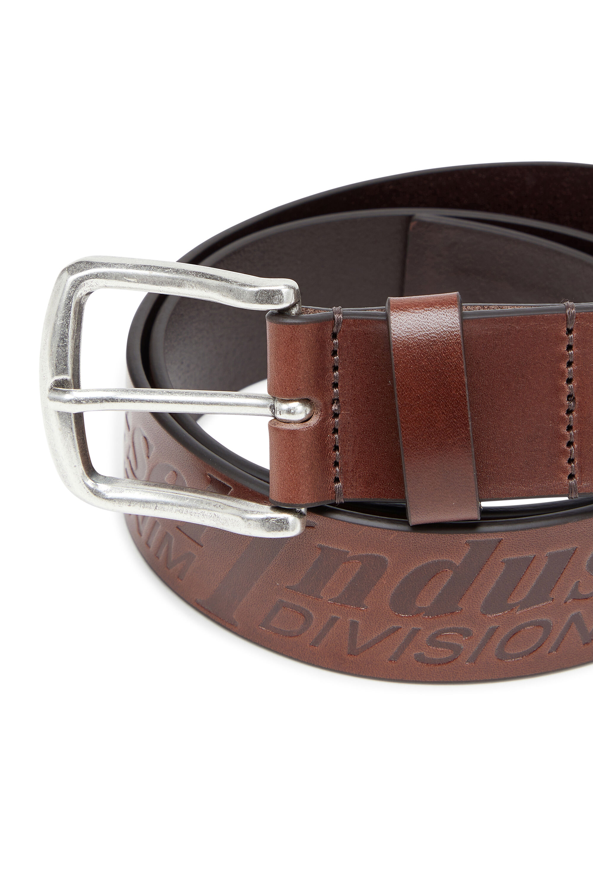 Diesel - B-FLAG-D EMBOSSED, Cintur&oacute;n 4 cm de cuero con logo grabado Hombre in Marr&oacute;n - 3