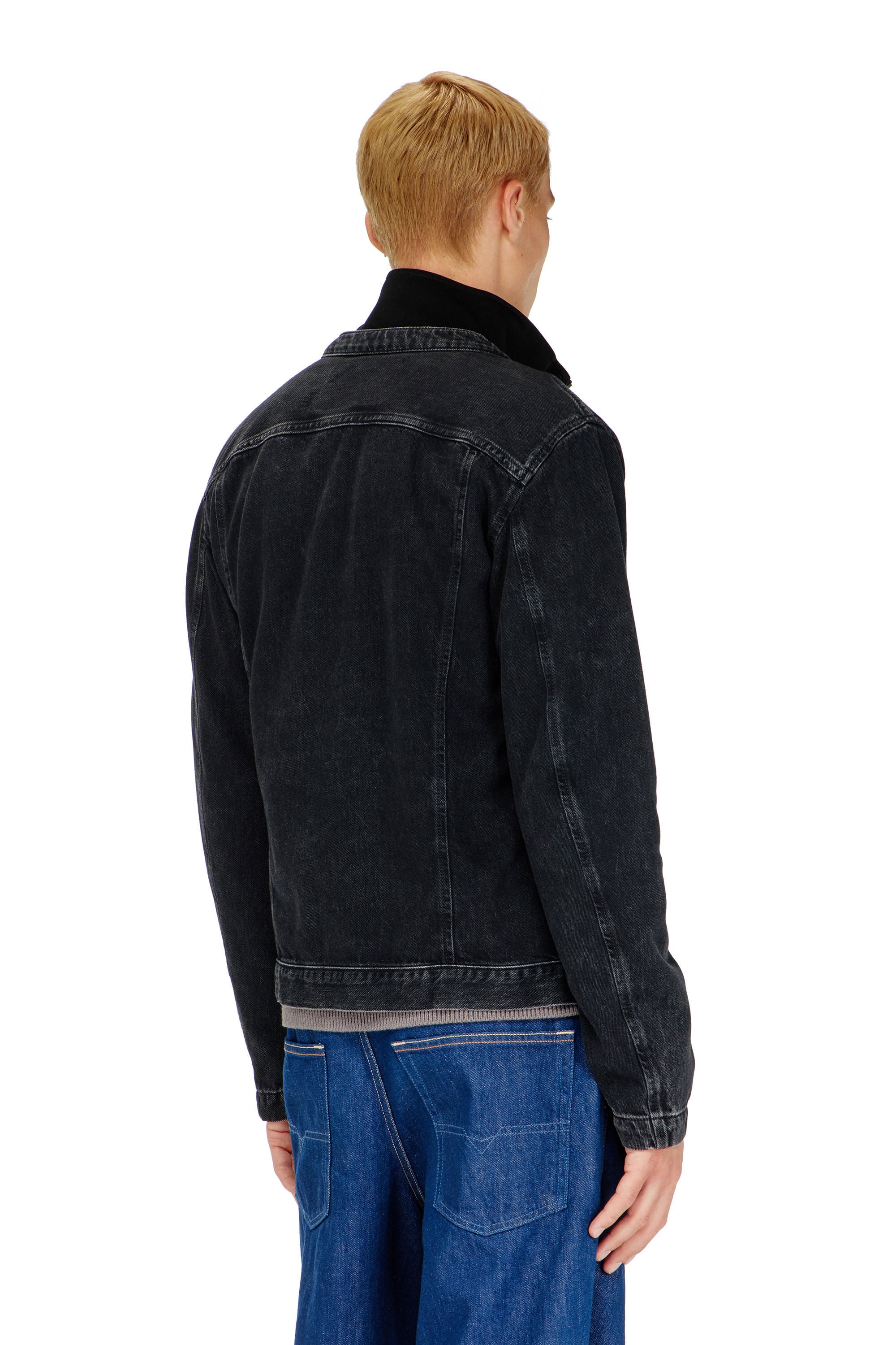 Diesel - D-GLORY, Chaqueta biker de denim con lavado oscuro Hombre in Negro - 5