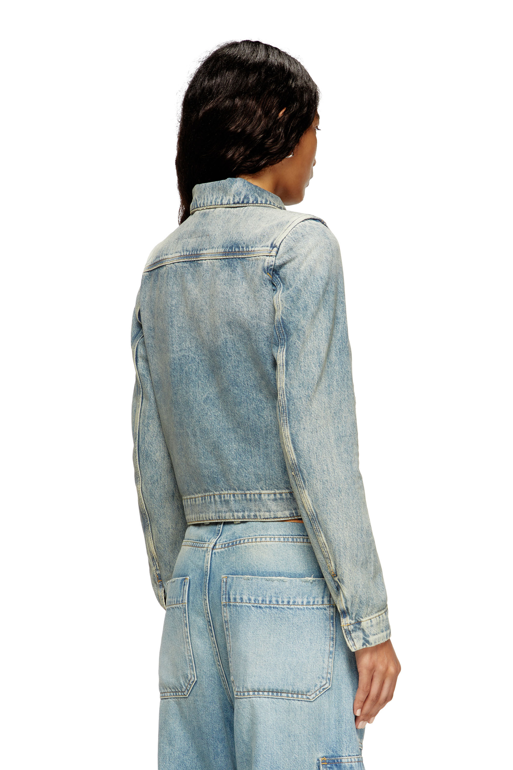 Women's Jacket in dirt-effect fluid denim | Blue | Diesel {{Country}}