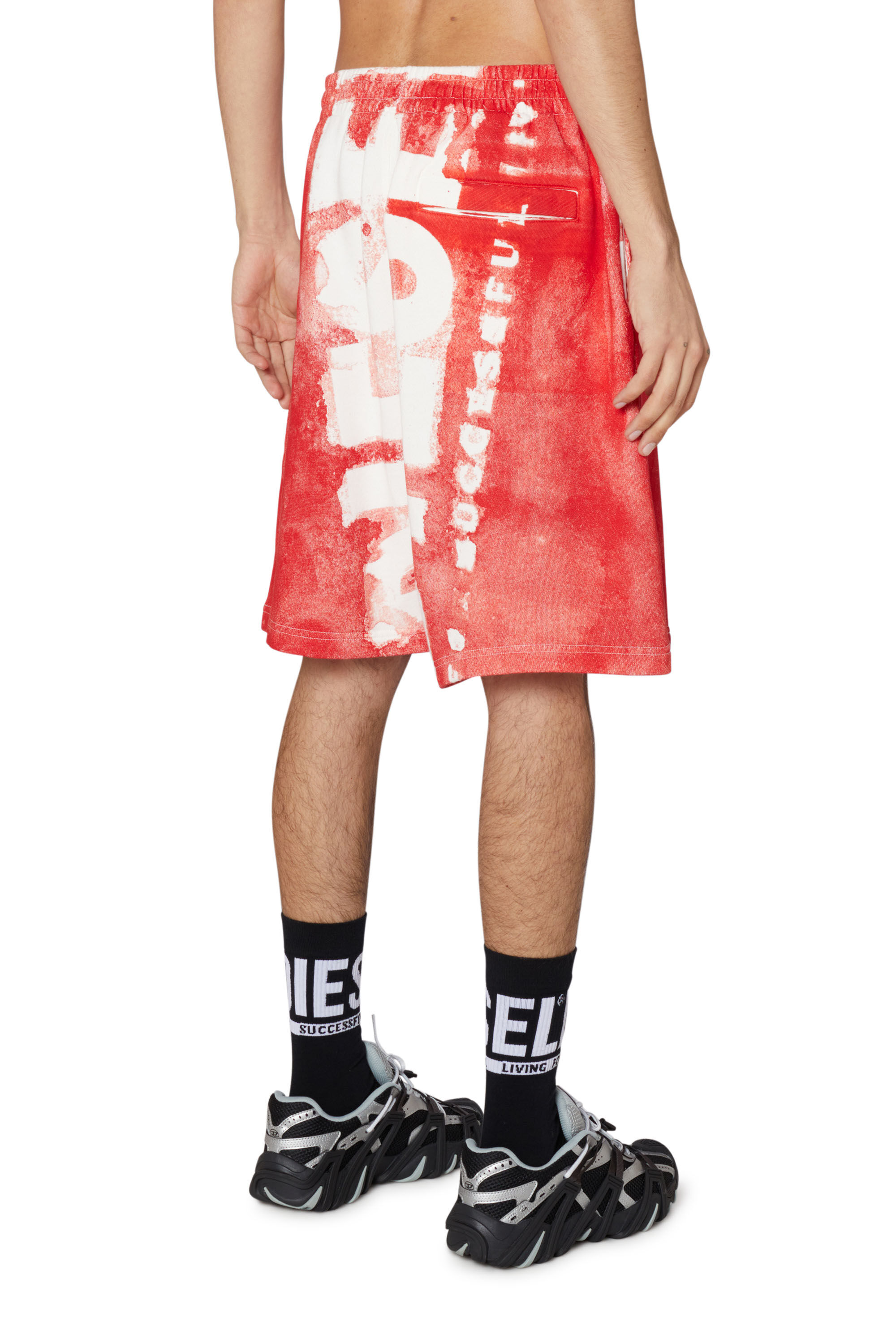Diesel - P-BISC, Man's Colour bleed Super Logo sweat shorts in Red - 2