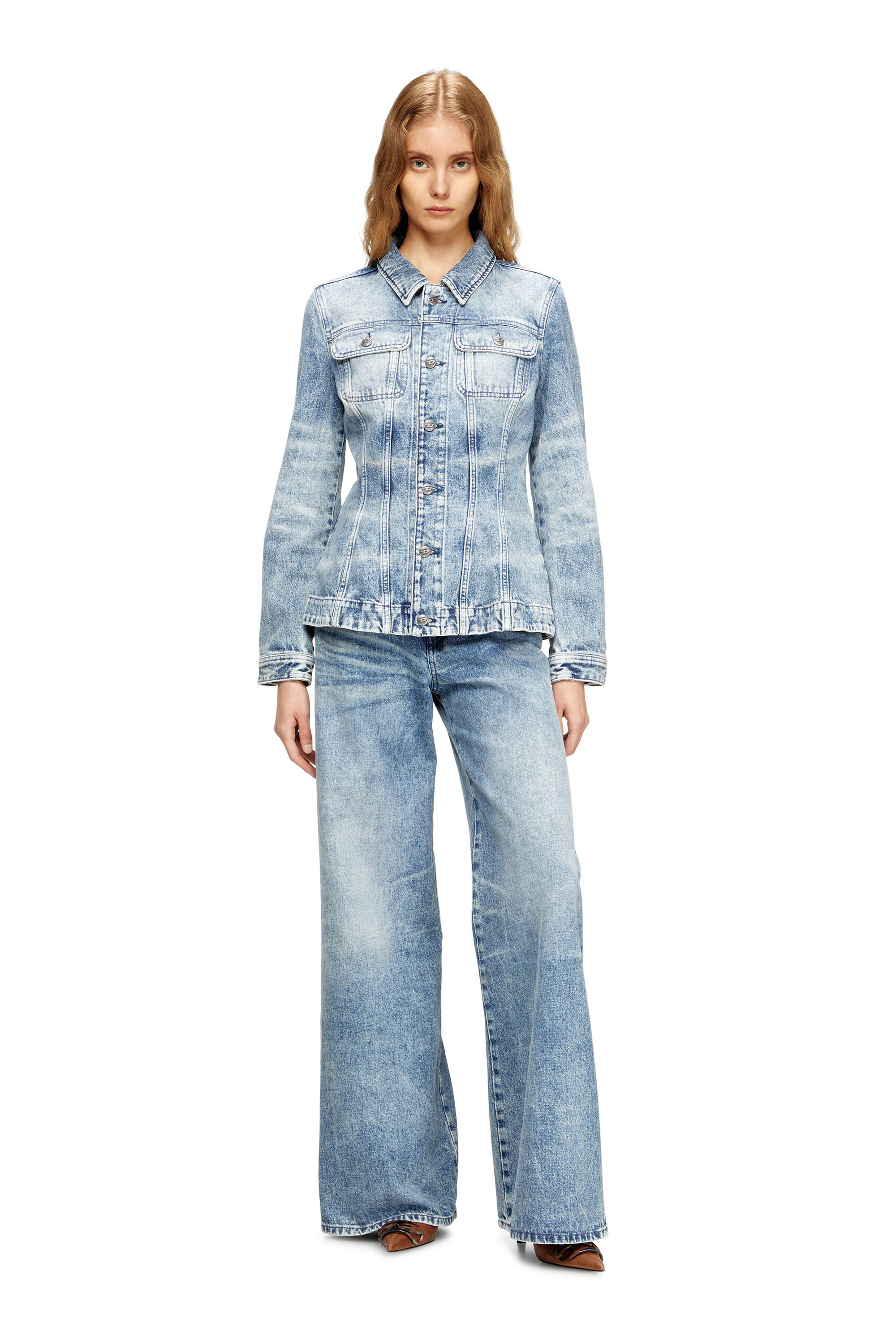 Diesel - DE-KATERIN-FSH, Female's Fitted jacket in lasered cotton-hemp denim in Light Blue - 1