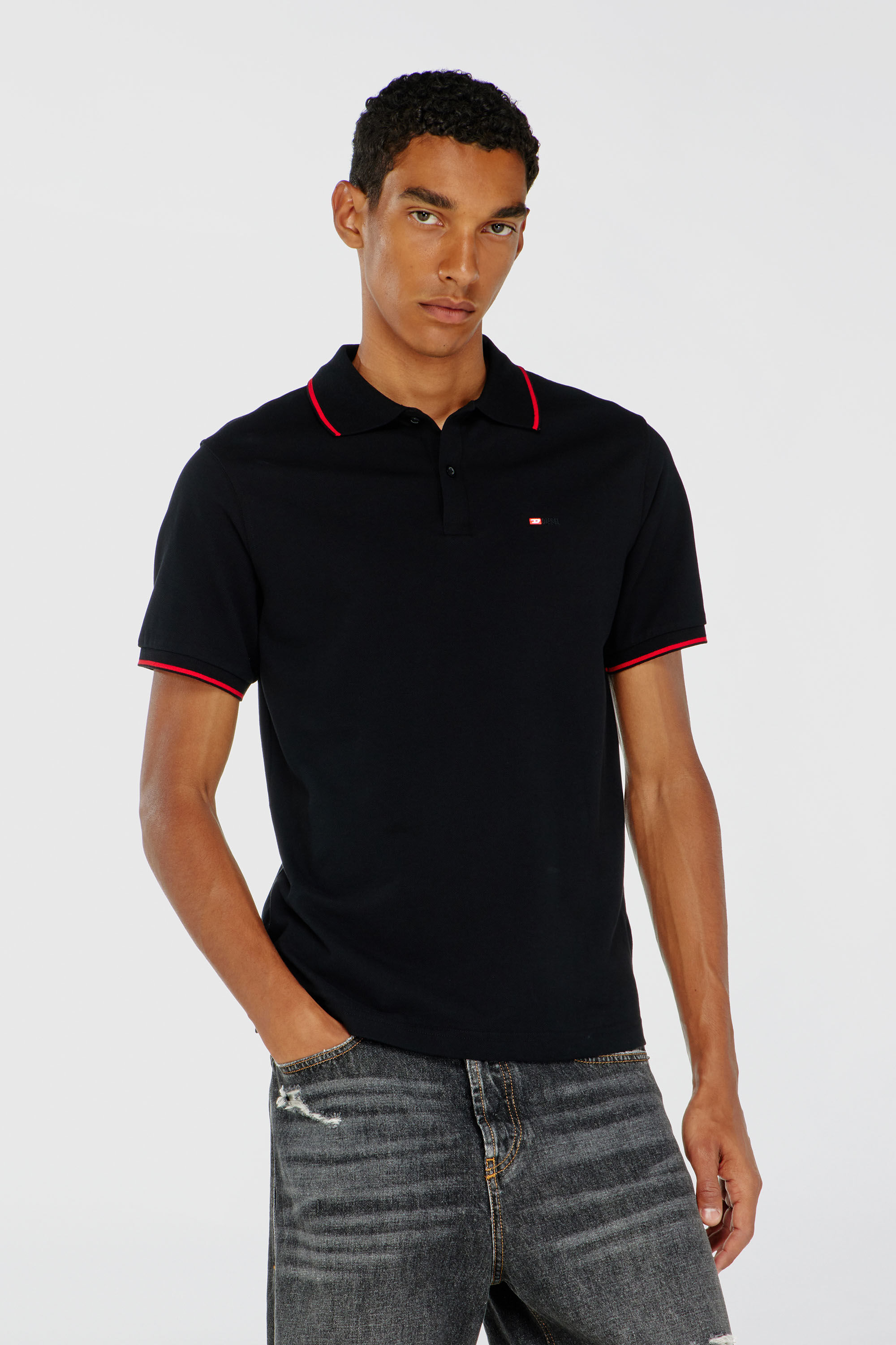 Men's Polo shirt with micro Diesel embroidery | Black | Diesel US