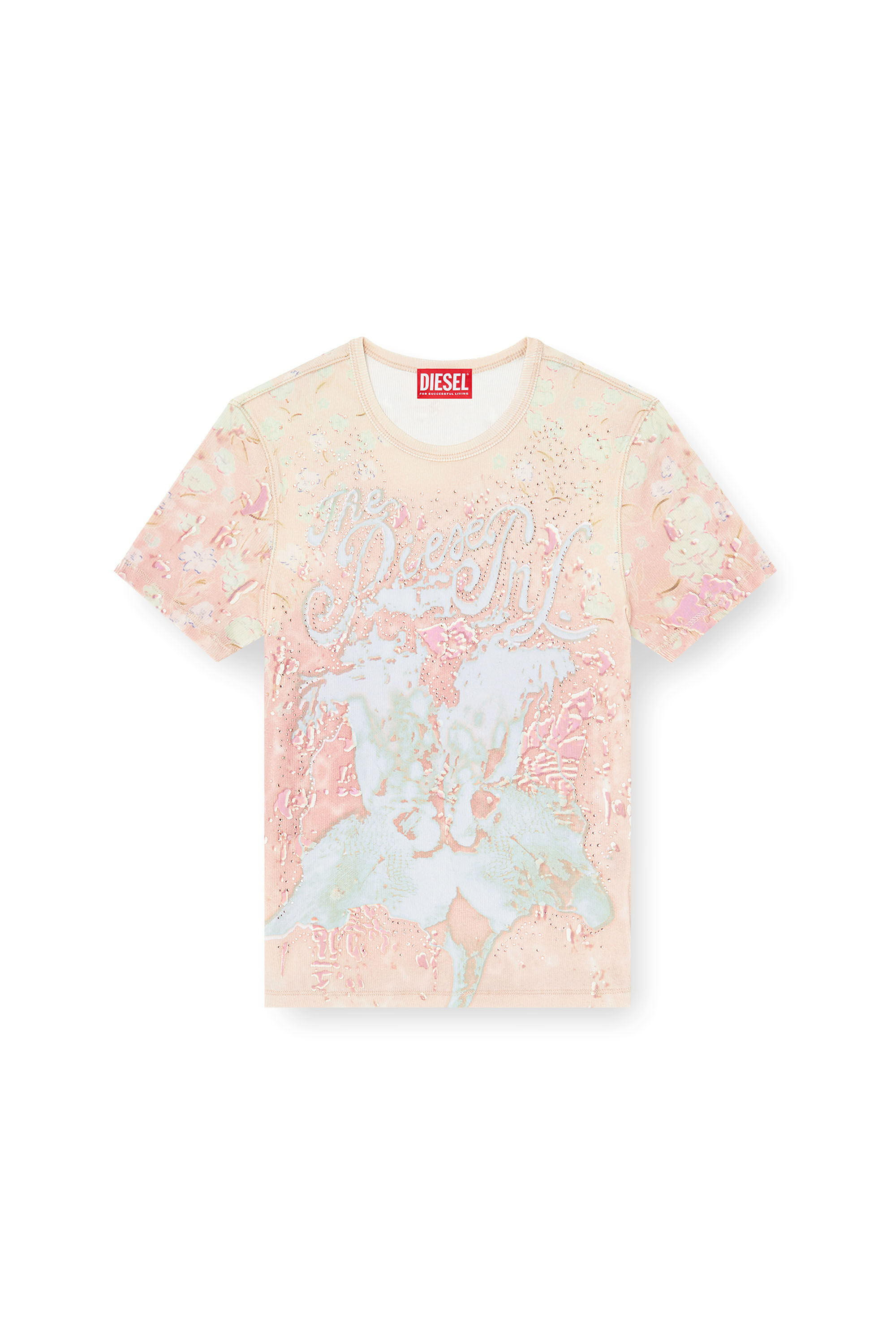 Women's Animalier-print t-shirt with crystals | Pink | Diesel