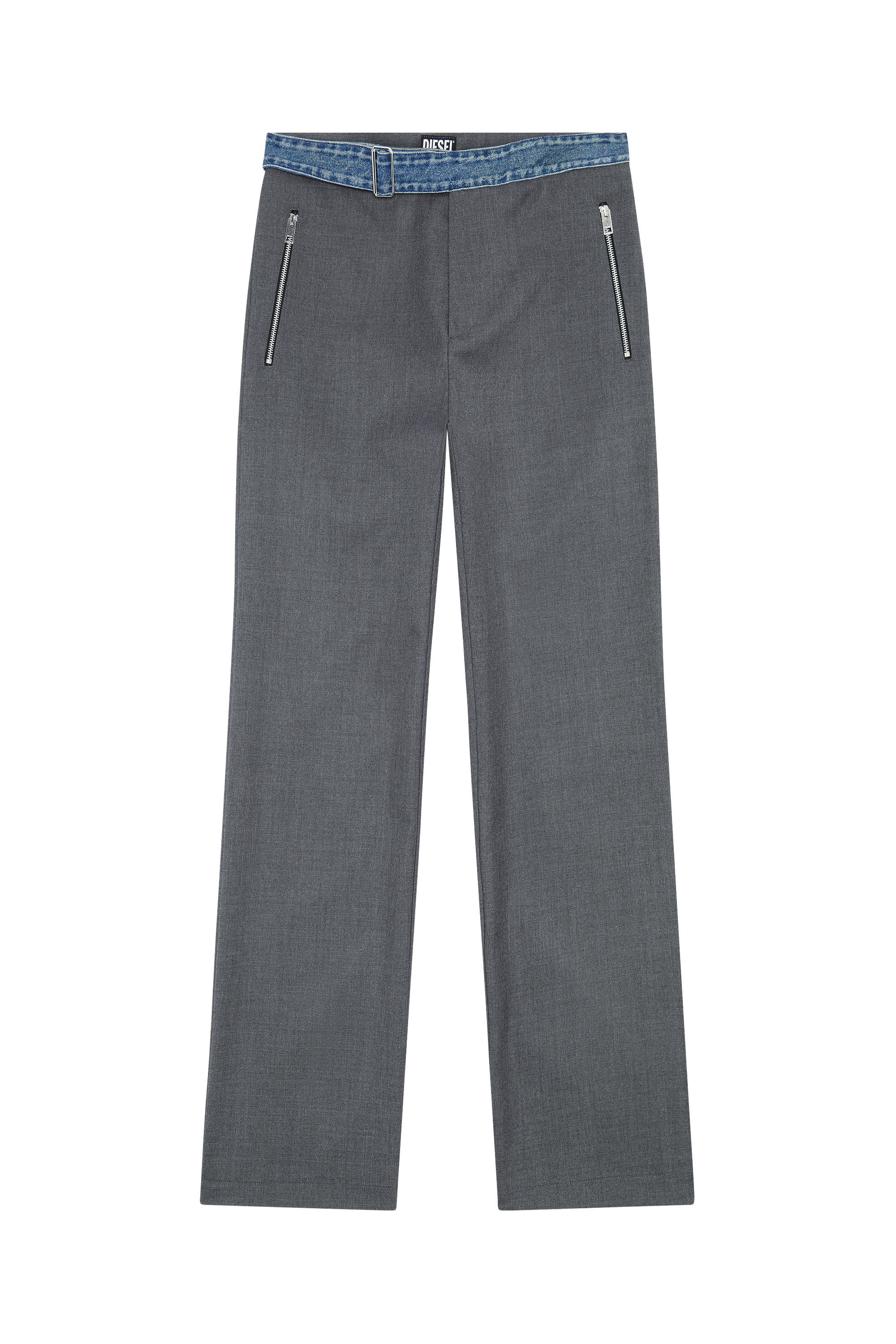 Diesel - P-GOLD-A, Male's Wool pants with denim waistband in Dark Grey - 2