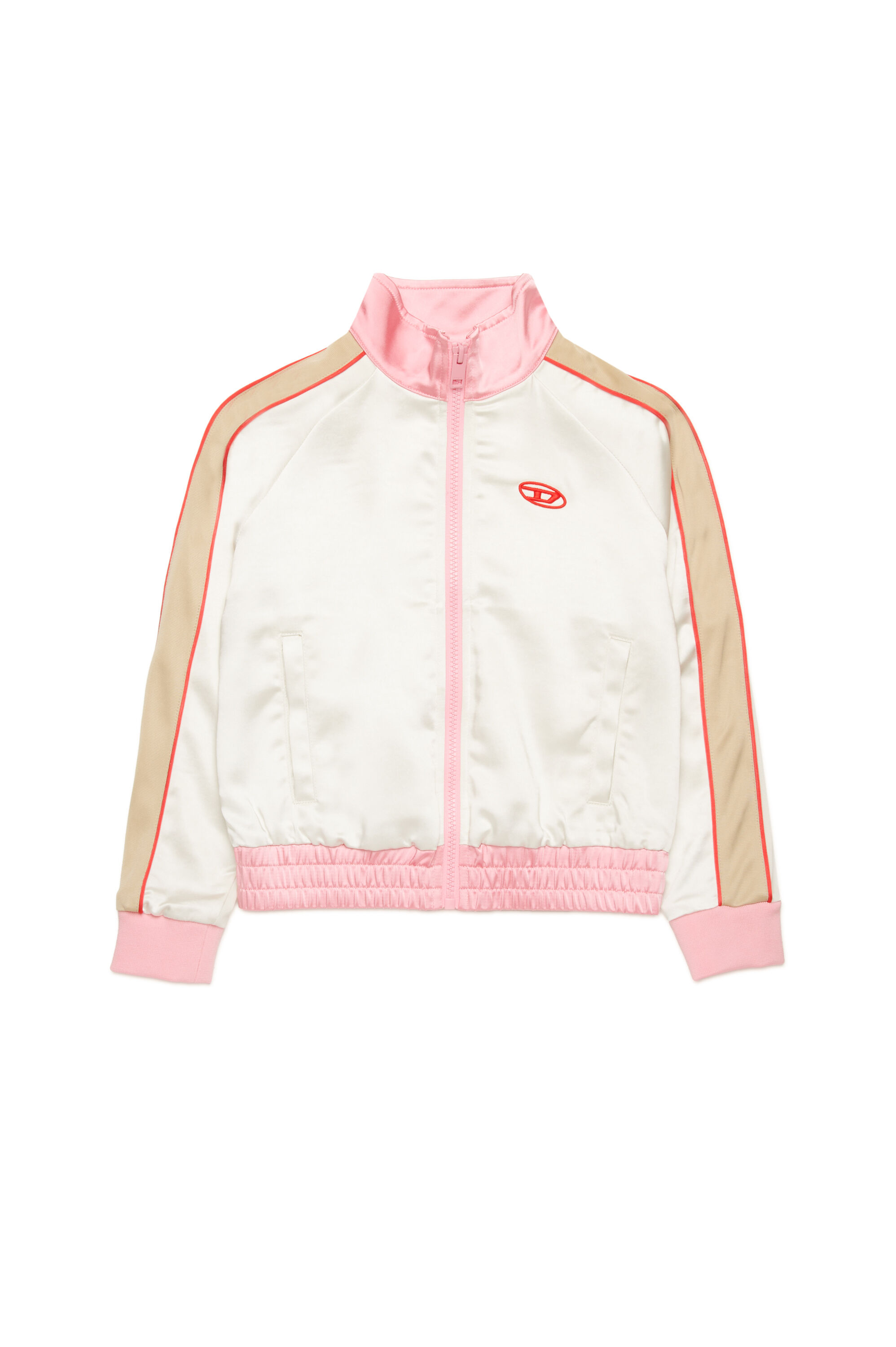 Diesel - SGLORIOUS, Female's Track jacket in satin and tech jersey in White/Brown - 1