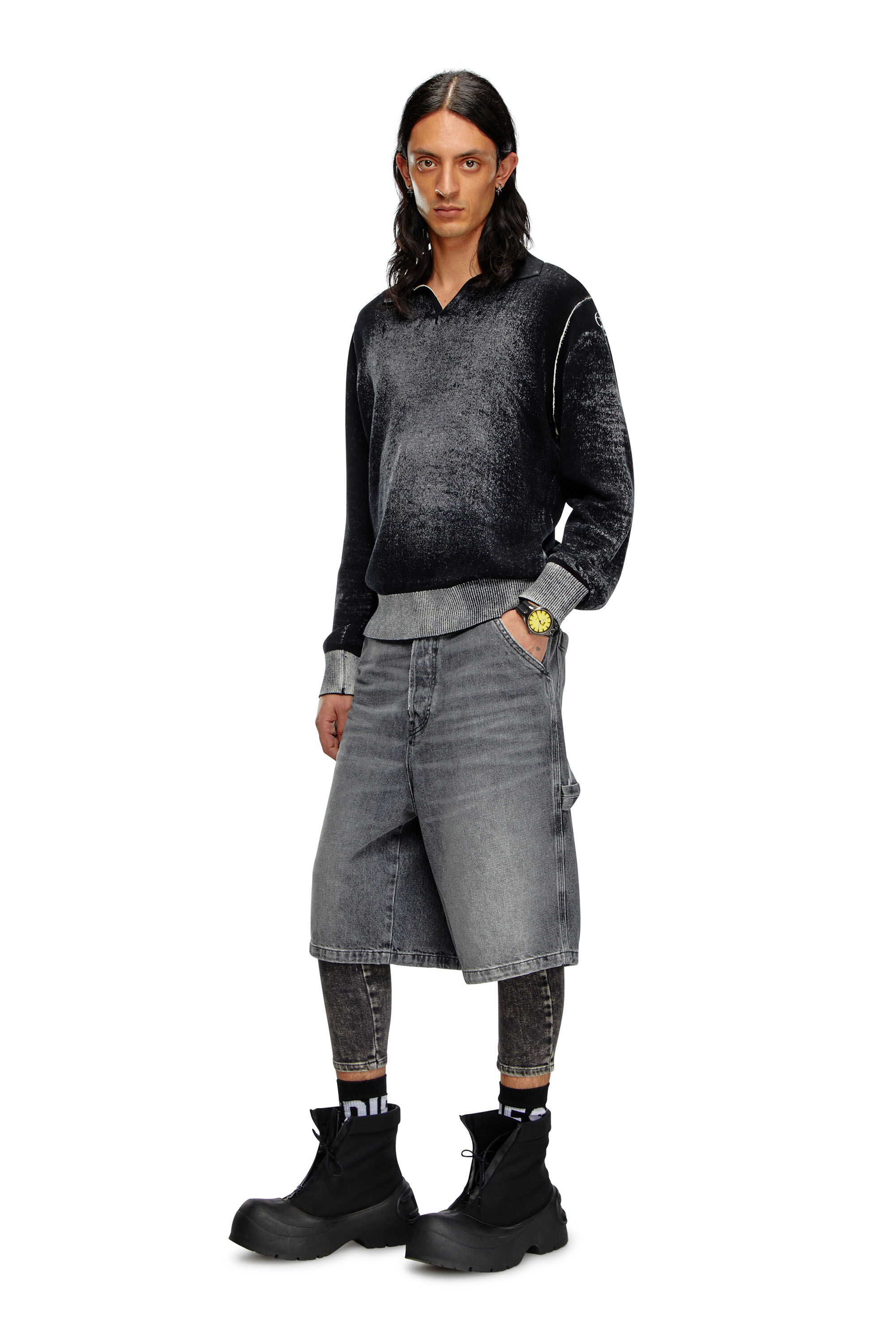 Diesel - D-LIVERY-SHORT, Short utility en denim de chanvre Homme in Noir - 4