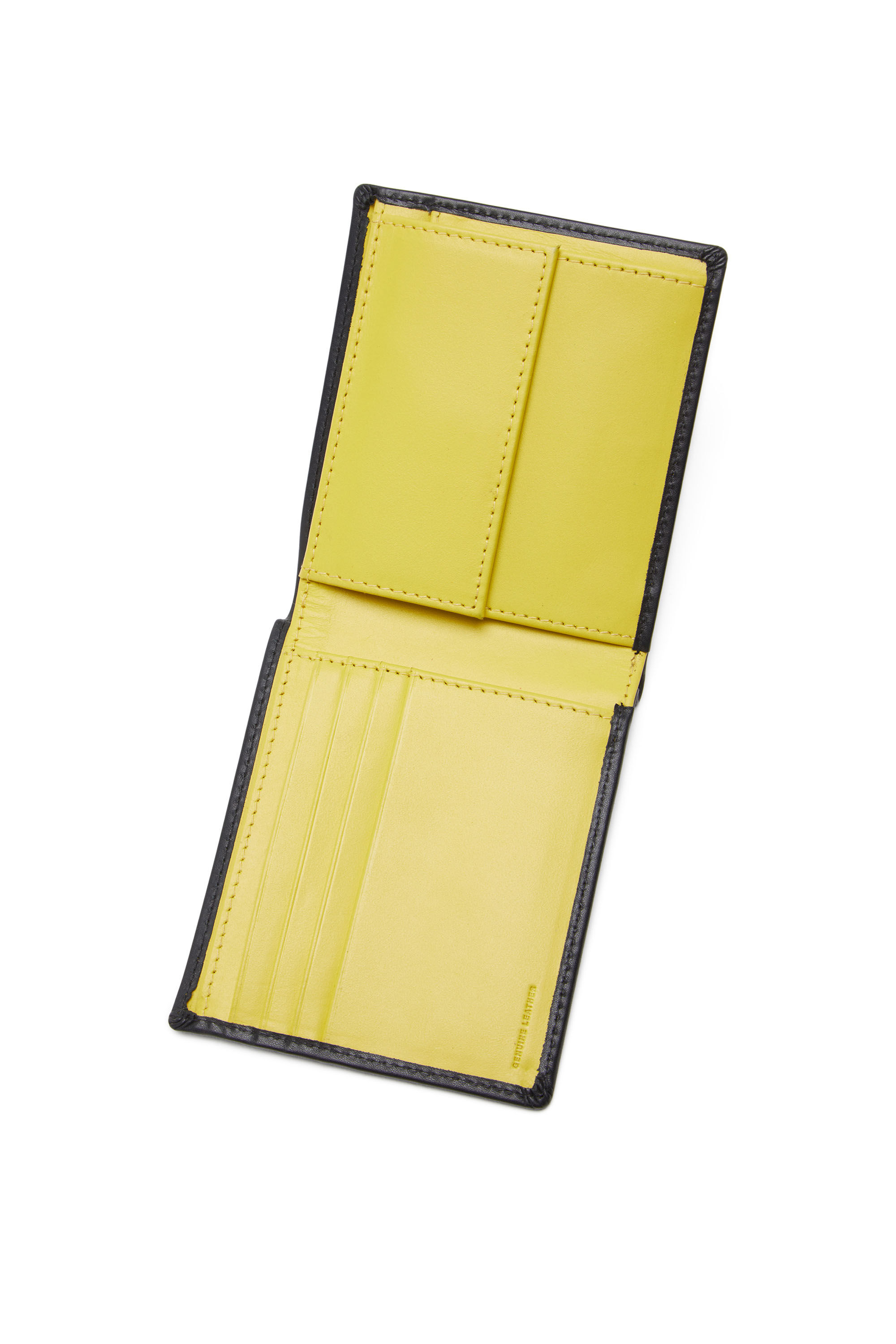 Diesel - BI-FOLD COIN S, Male's Bi-fold wallet in smooth leather in Black/Yellow - 3