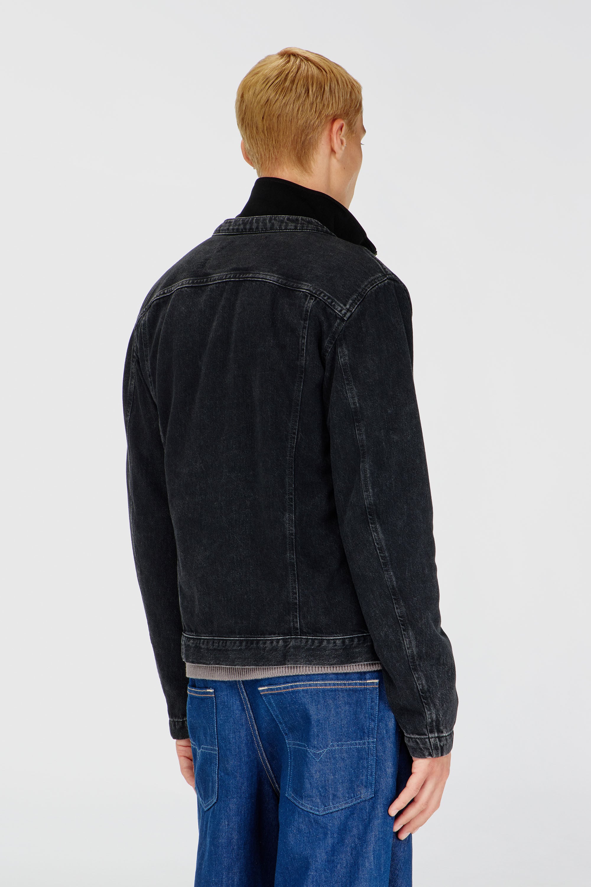 Men's Moto jacket in clean-wash denim | Black | Diesel US