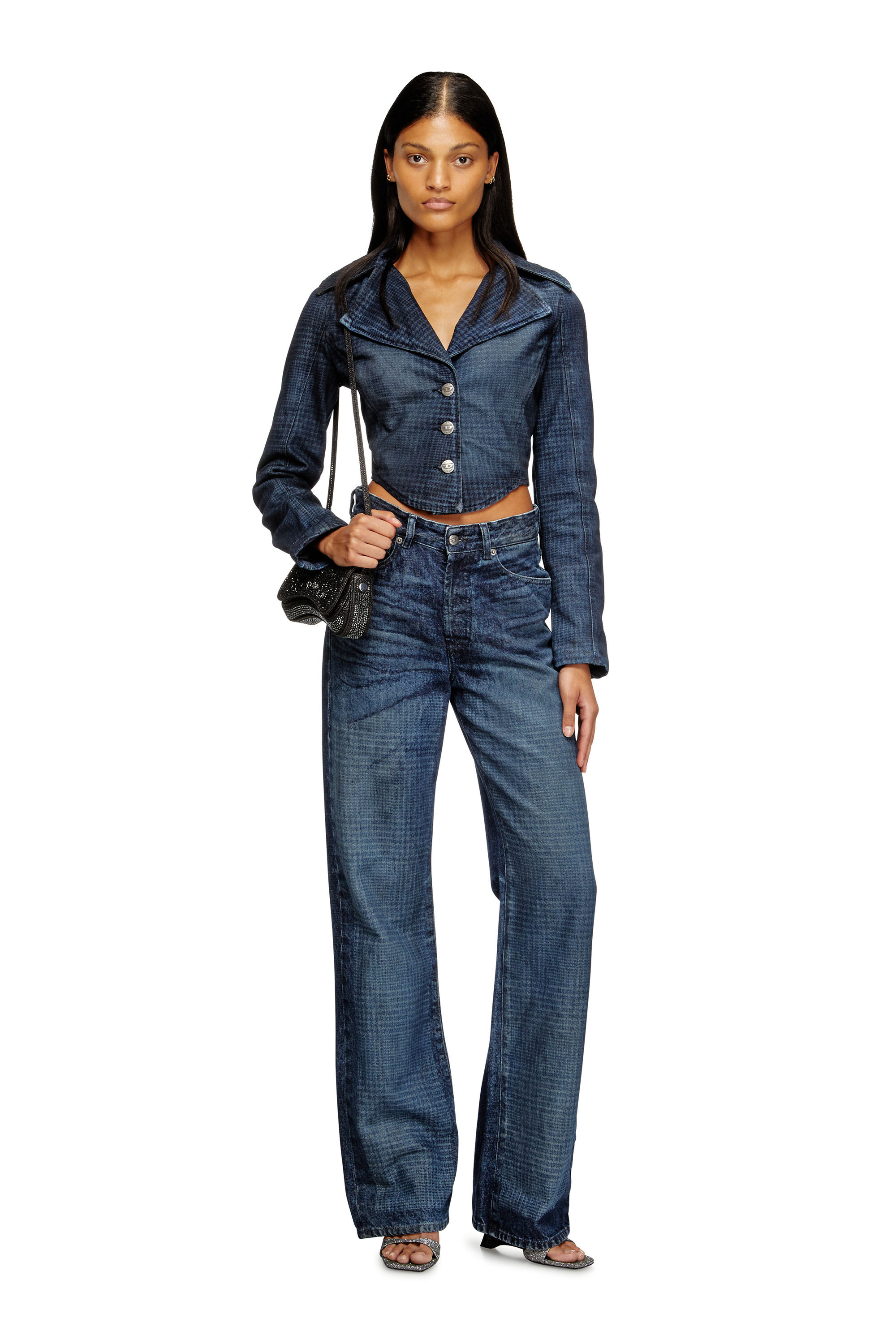 Women's Cropped jacket in Prince of Wales denim | Blue | Diesel