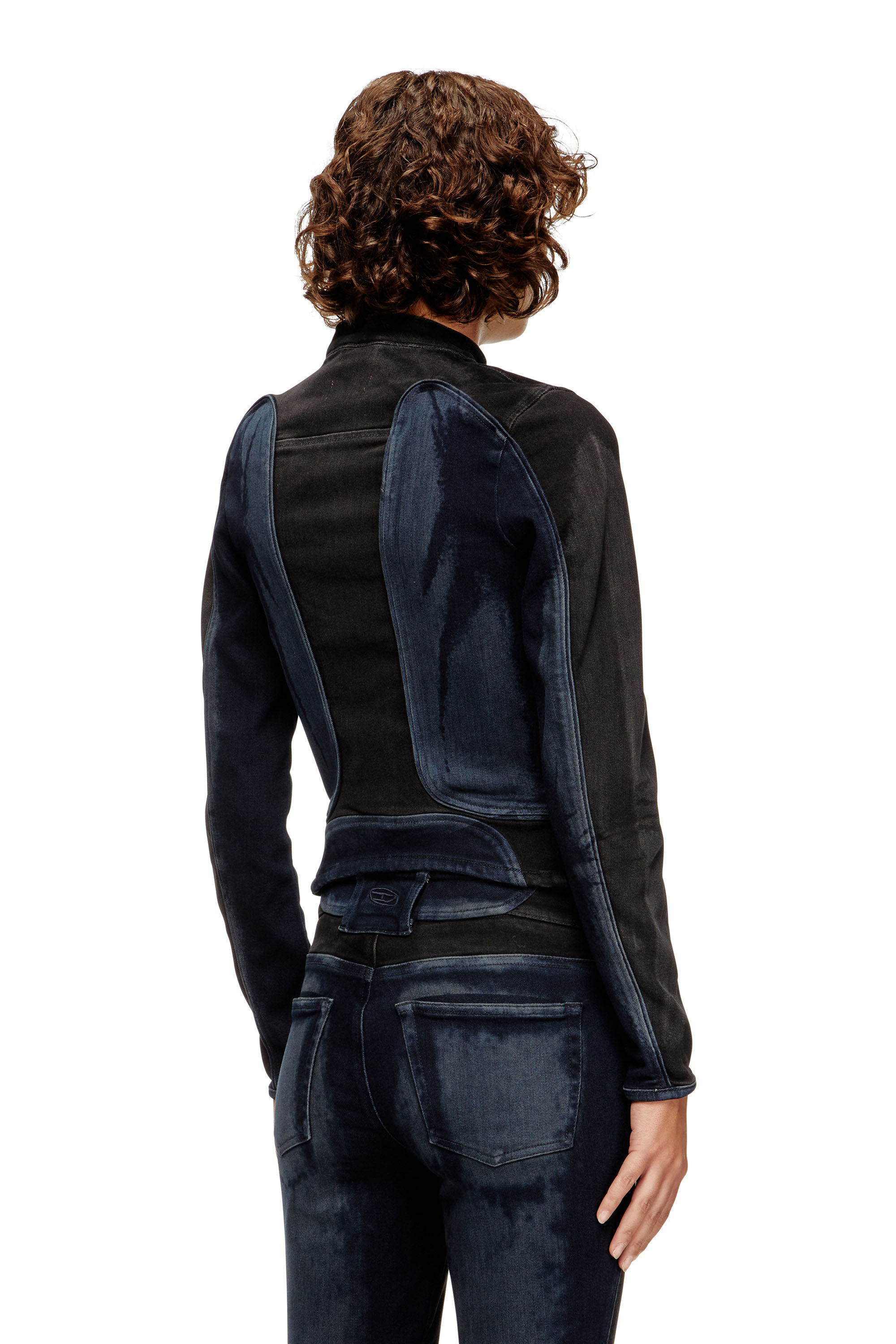 Diesel - DE-MORNY-S, Female's Biker-style jacket in bicolour denim in Black/Blue - 5