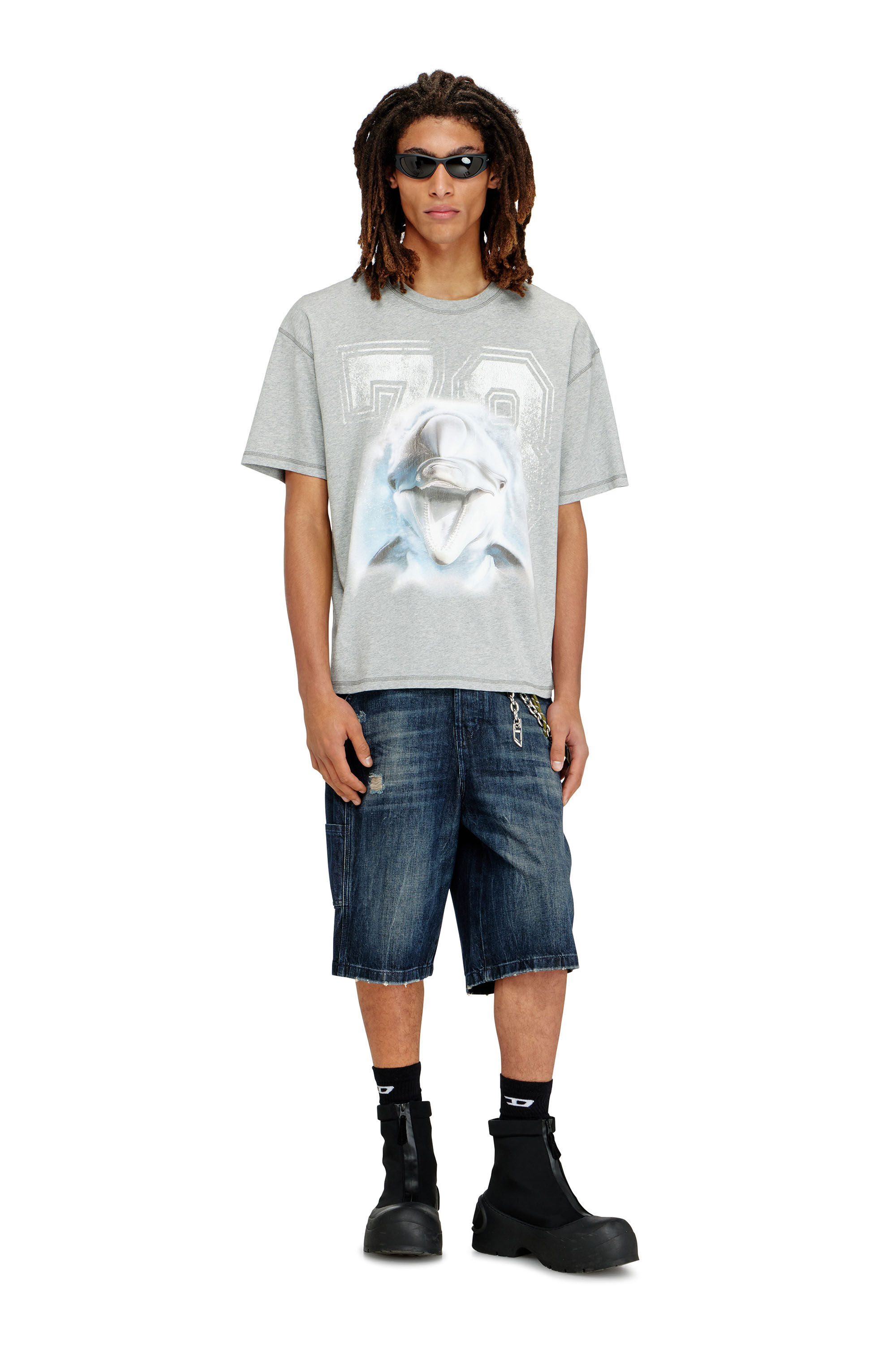 Men's Relaxed T-shirt with dolphin graphic | Grey | Diesel