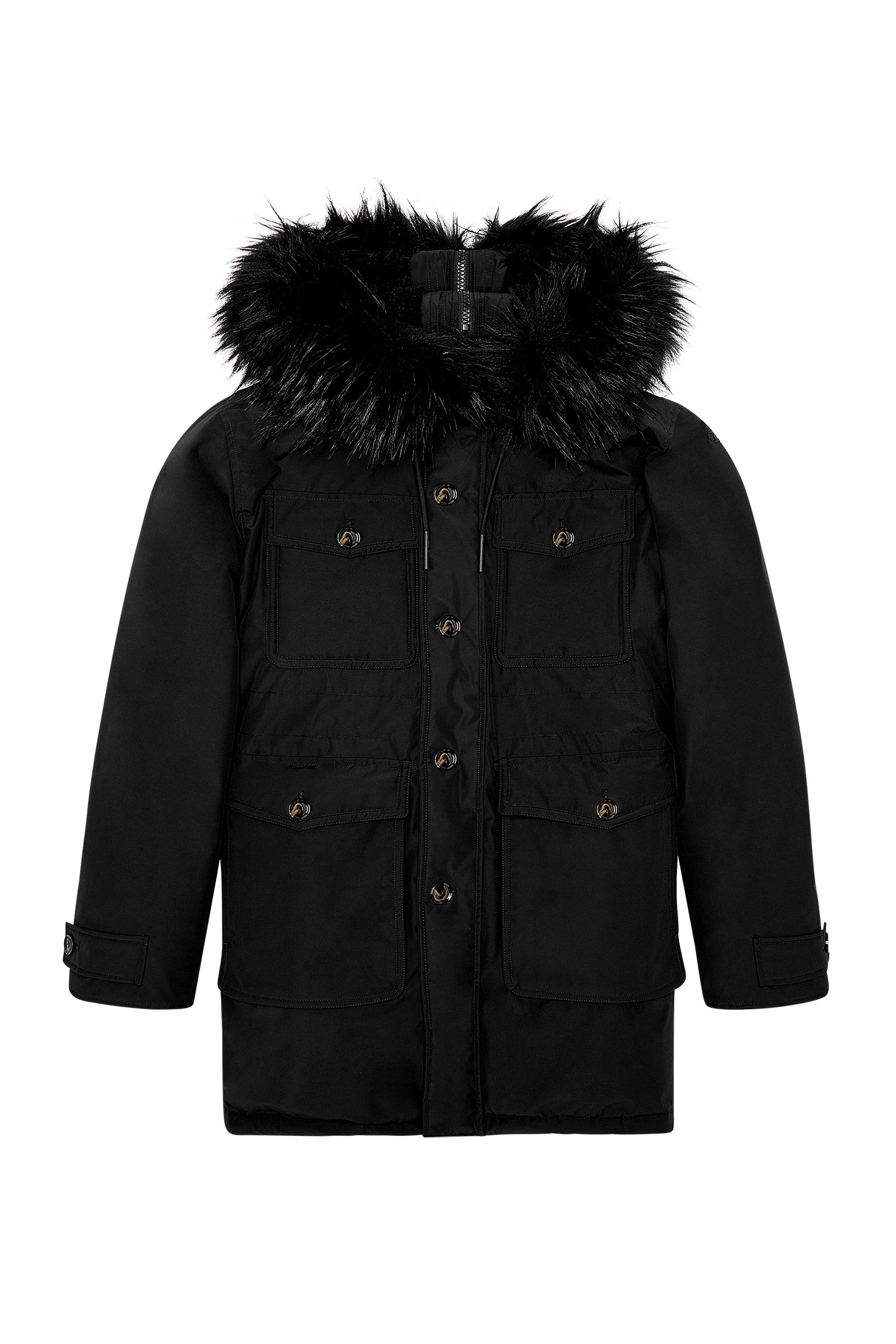 Diesel - W-JORGY, Male's Padded parka with fluffy trim at hood in Black - 2