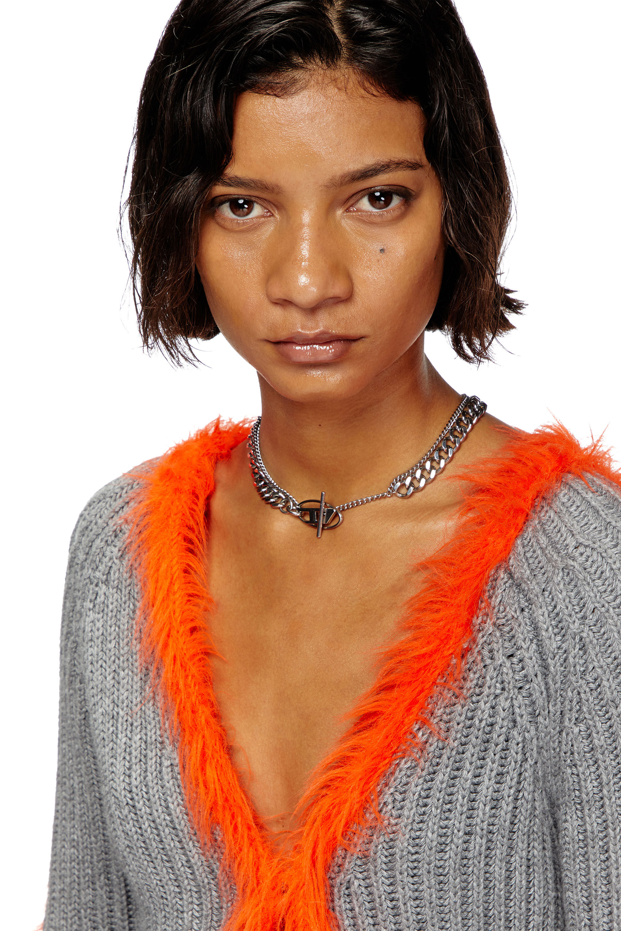 Women's Ribbed cardigan with fuzzy trims | Multicolor | Diesel