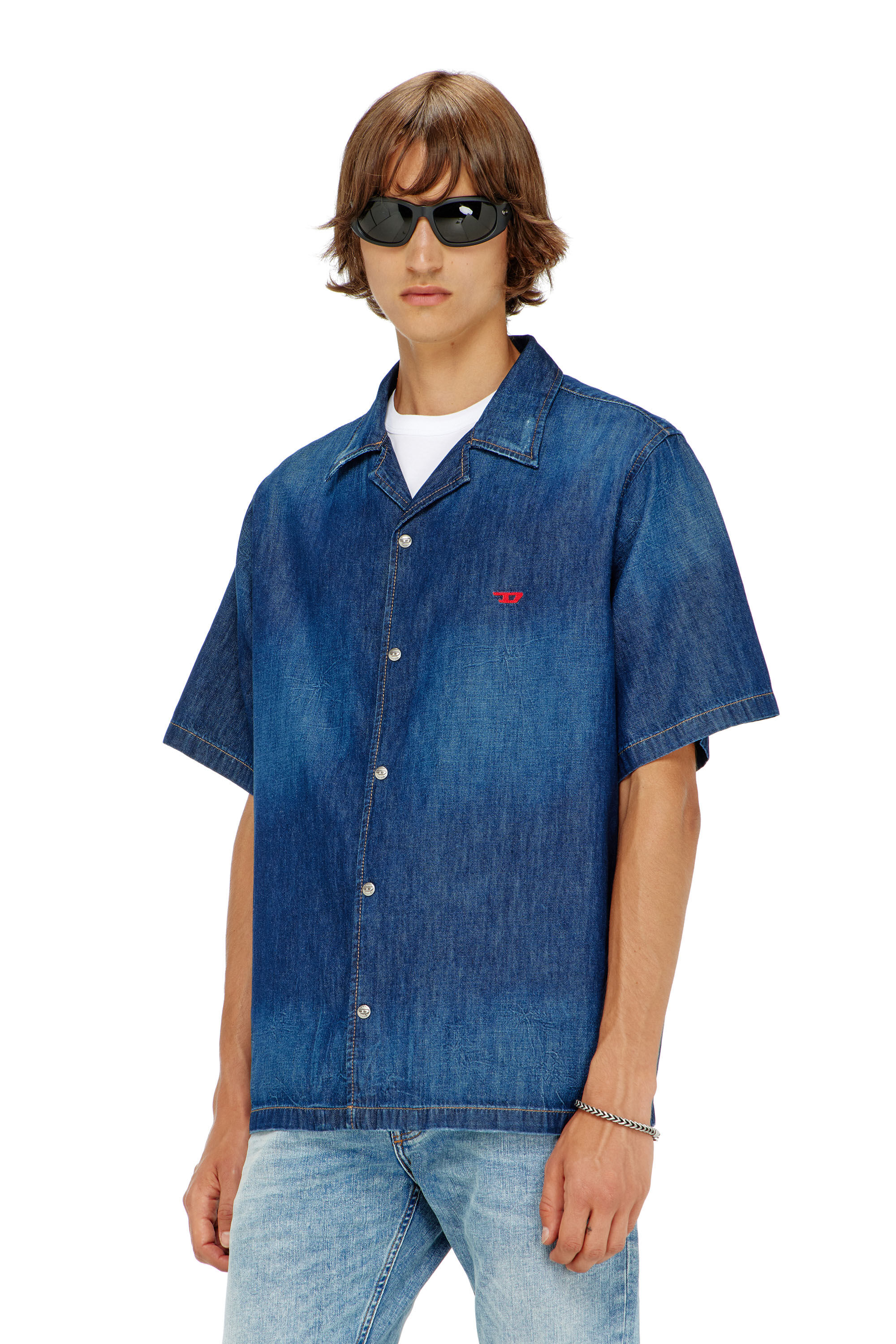 Diesel - D-NABIL-D, Camisa vaquera de manga corta Hombre in Azul marino - 3