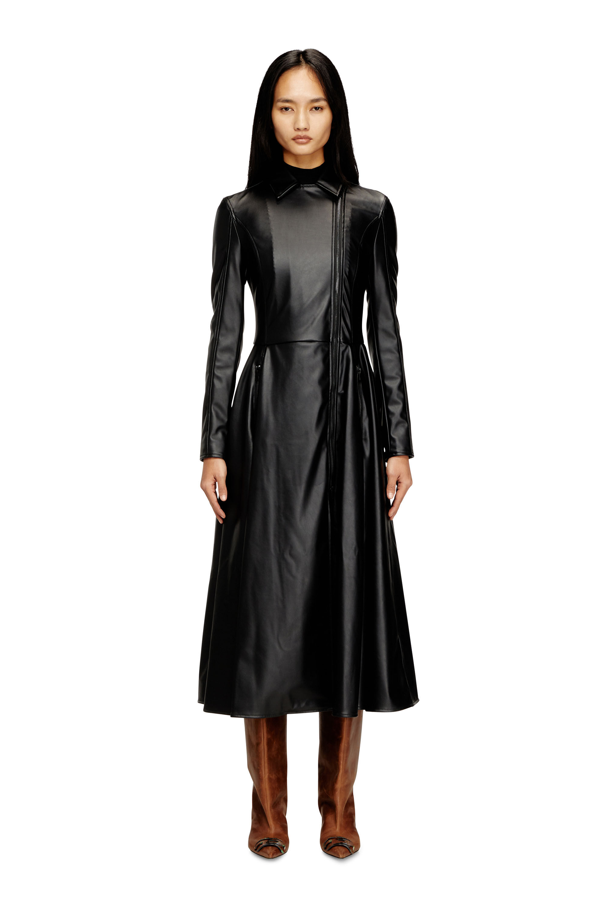 Women's Midi coat dress with biker details | Black | Diesel