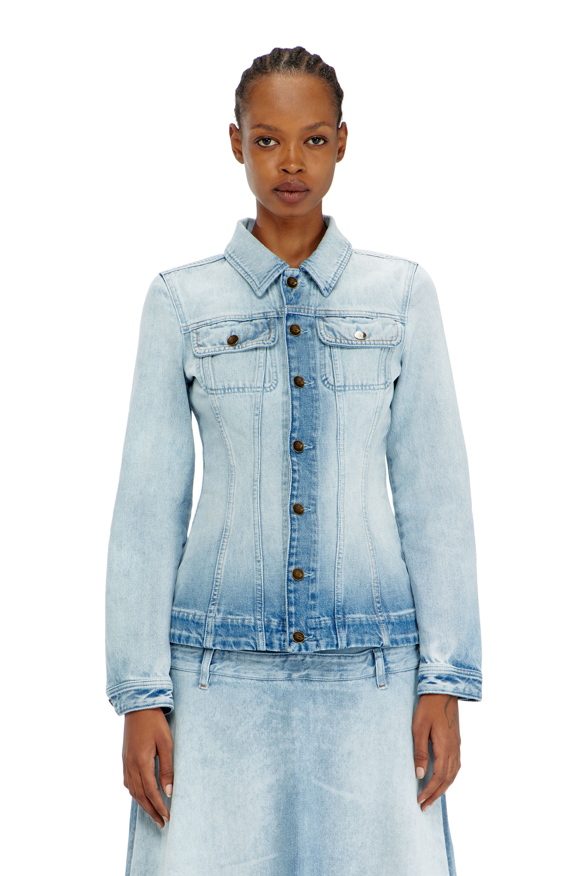 Diesel - DE-KATERIN-S, Female's Hourglass denim trucker jacket in Light Blue - 3