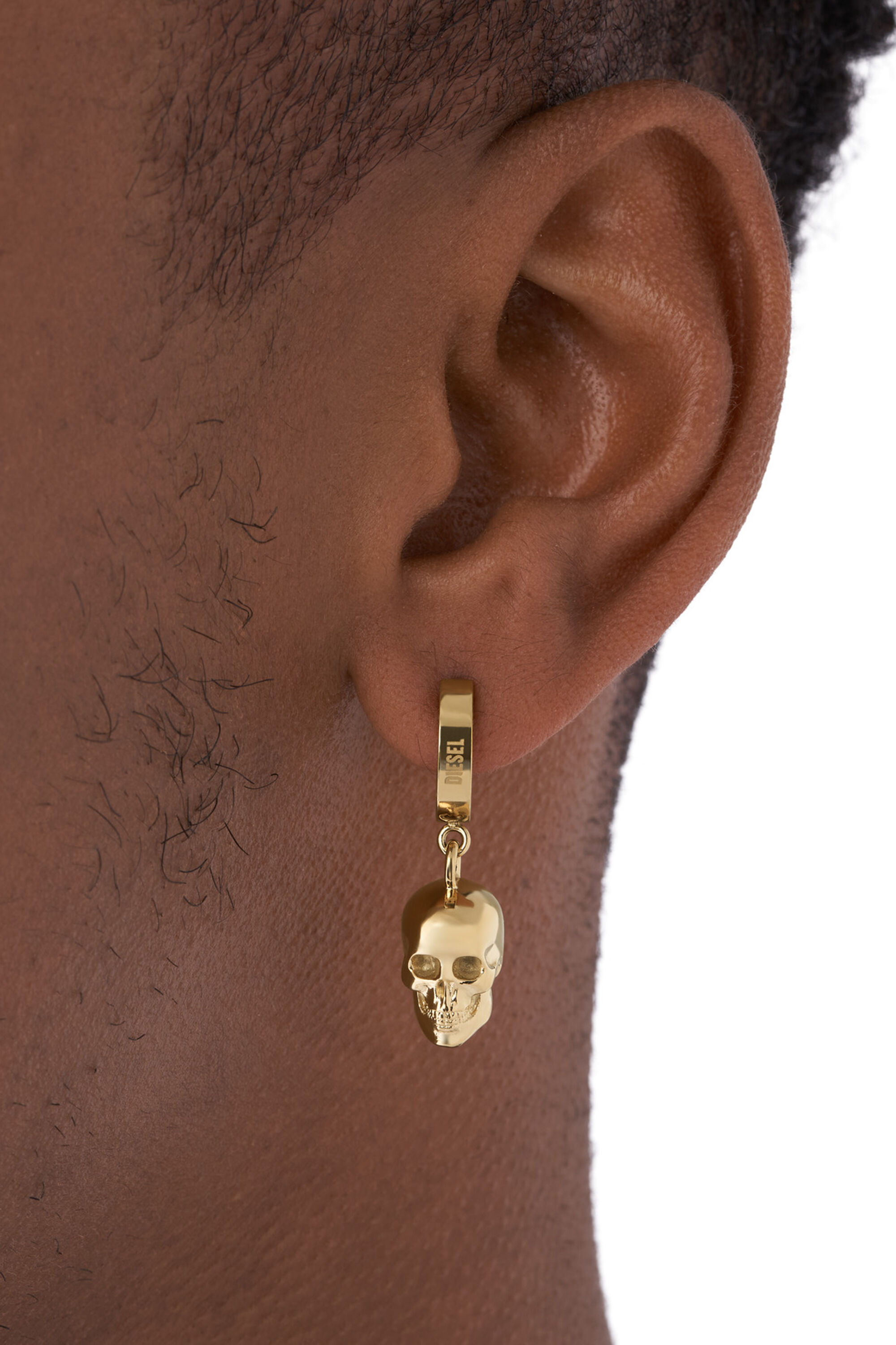DX1379 Man: Gold Stainless Steel Skull Hoop Earrings | Diesel