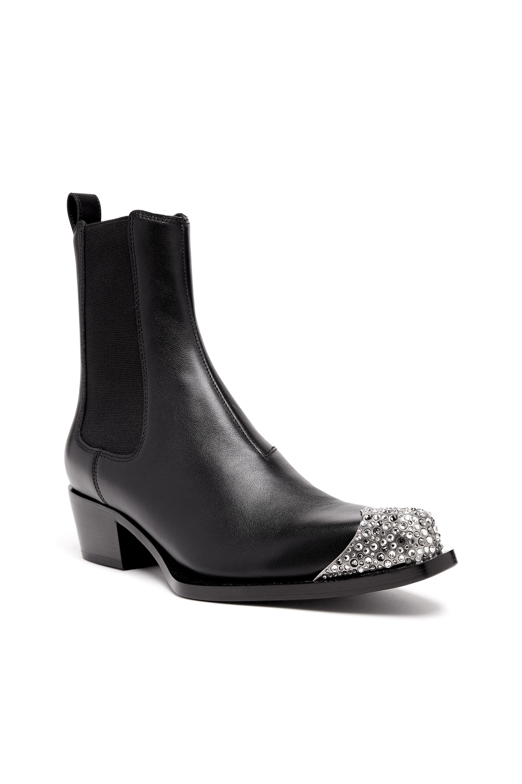 Diesel - D-CALAMITY AB, Female's D-Calamity AB - Leather boots with crystal toe cap in Black - 4