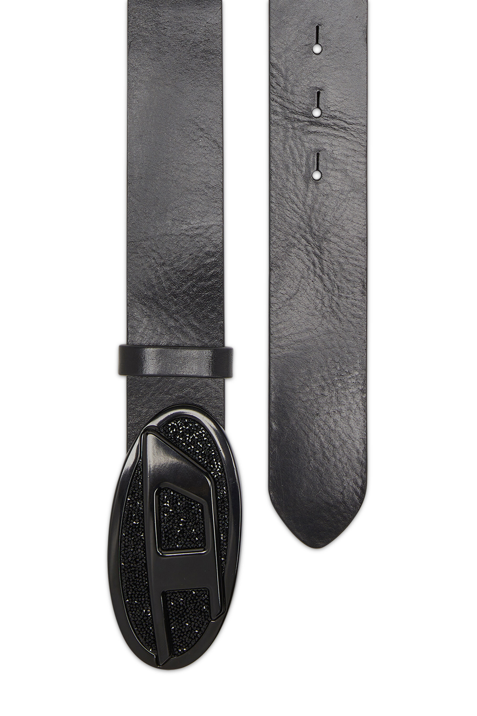 Women's 4cm leather belt with rhinestone Oval D buckle | Black