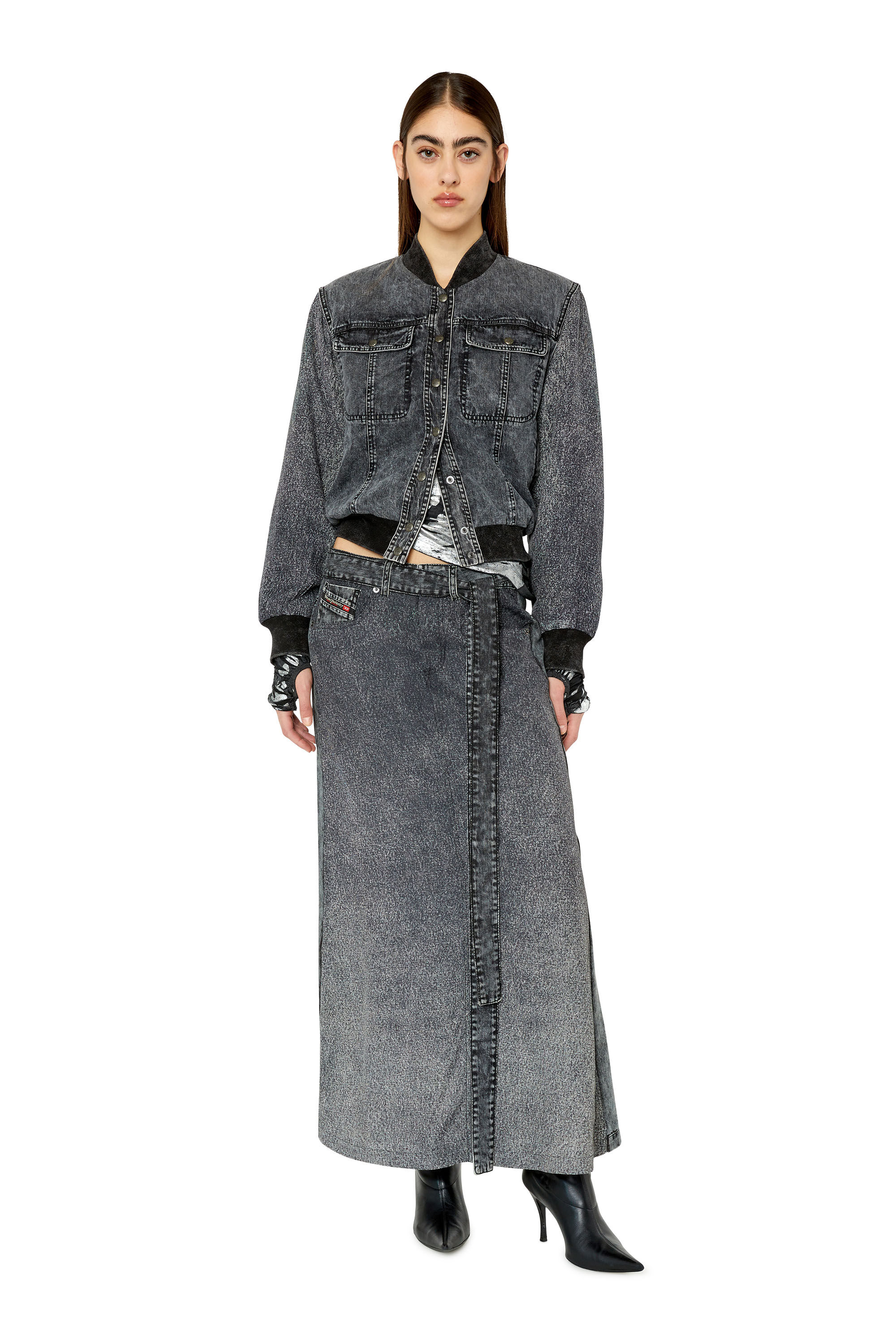 Diesel - O-TINA, Female's Twill skirt with trompe l'oeil denim print in Black - 1