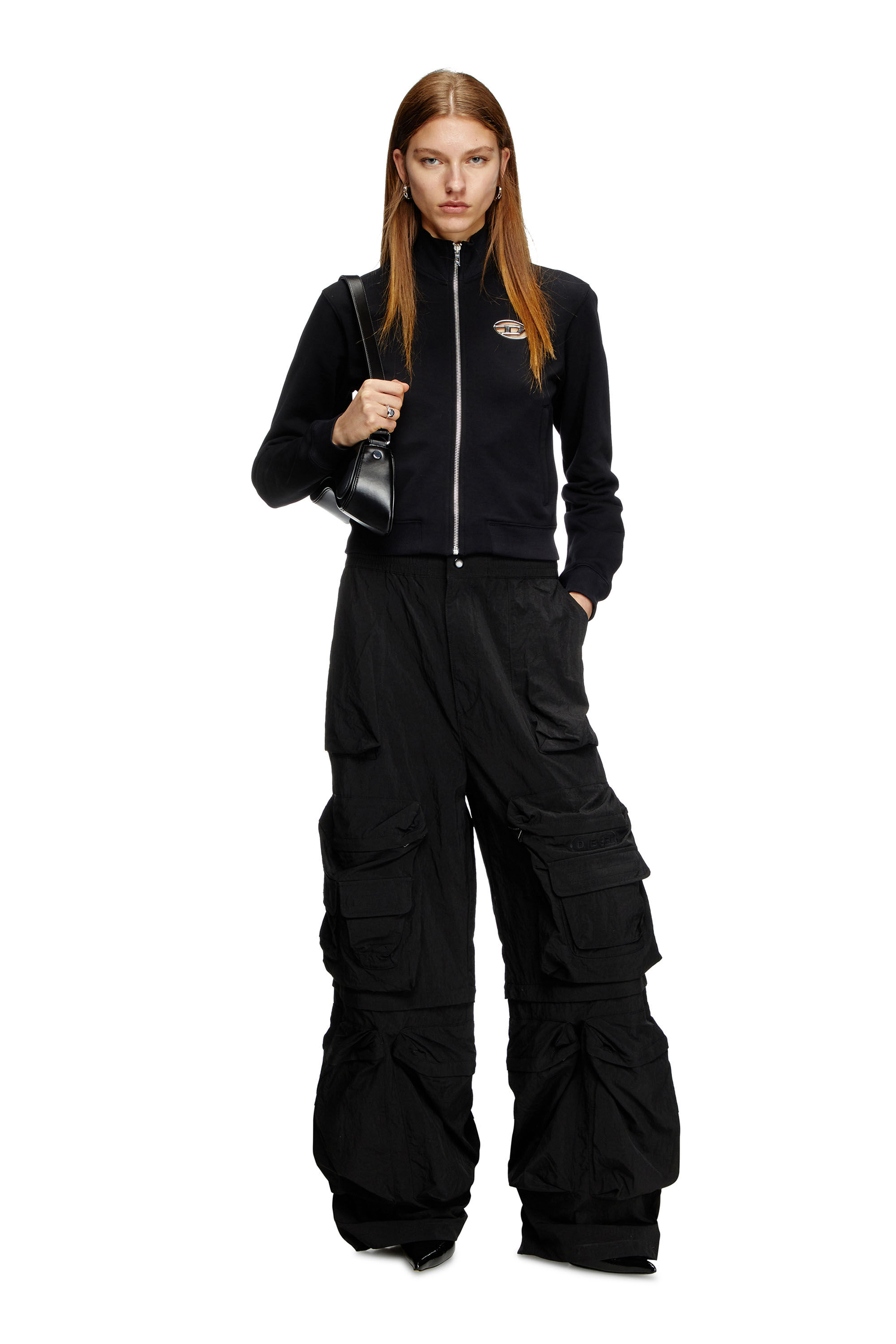 Women's Zip-up sweatshirt with cut-out logo | Black | Diesel