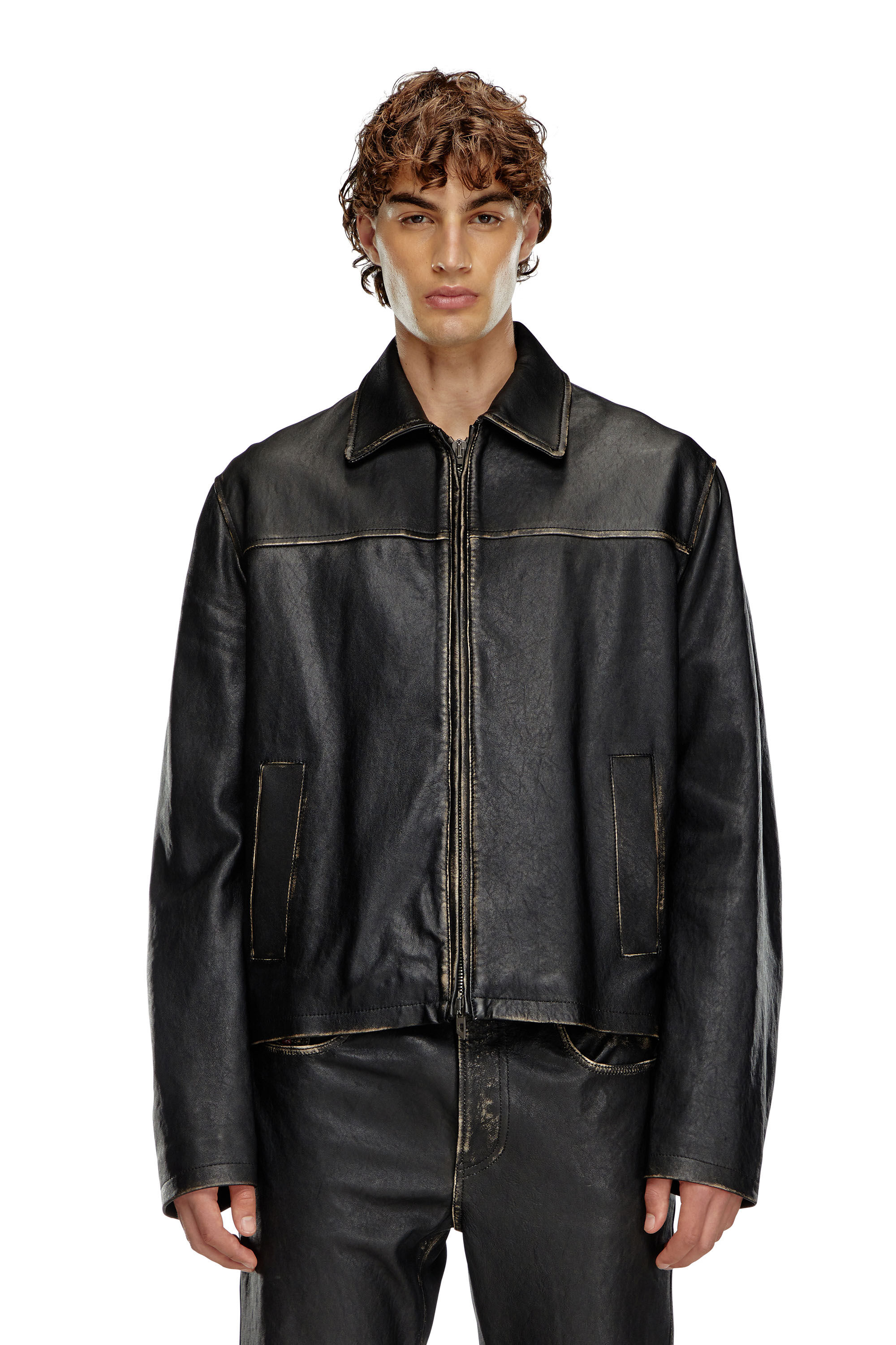 Diesel - L-BLIXIA, Veste en cuir vieilli Homme in Noir - 3