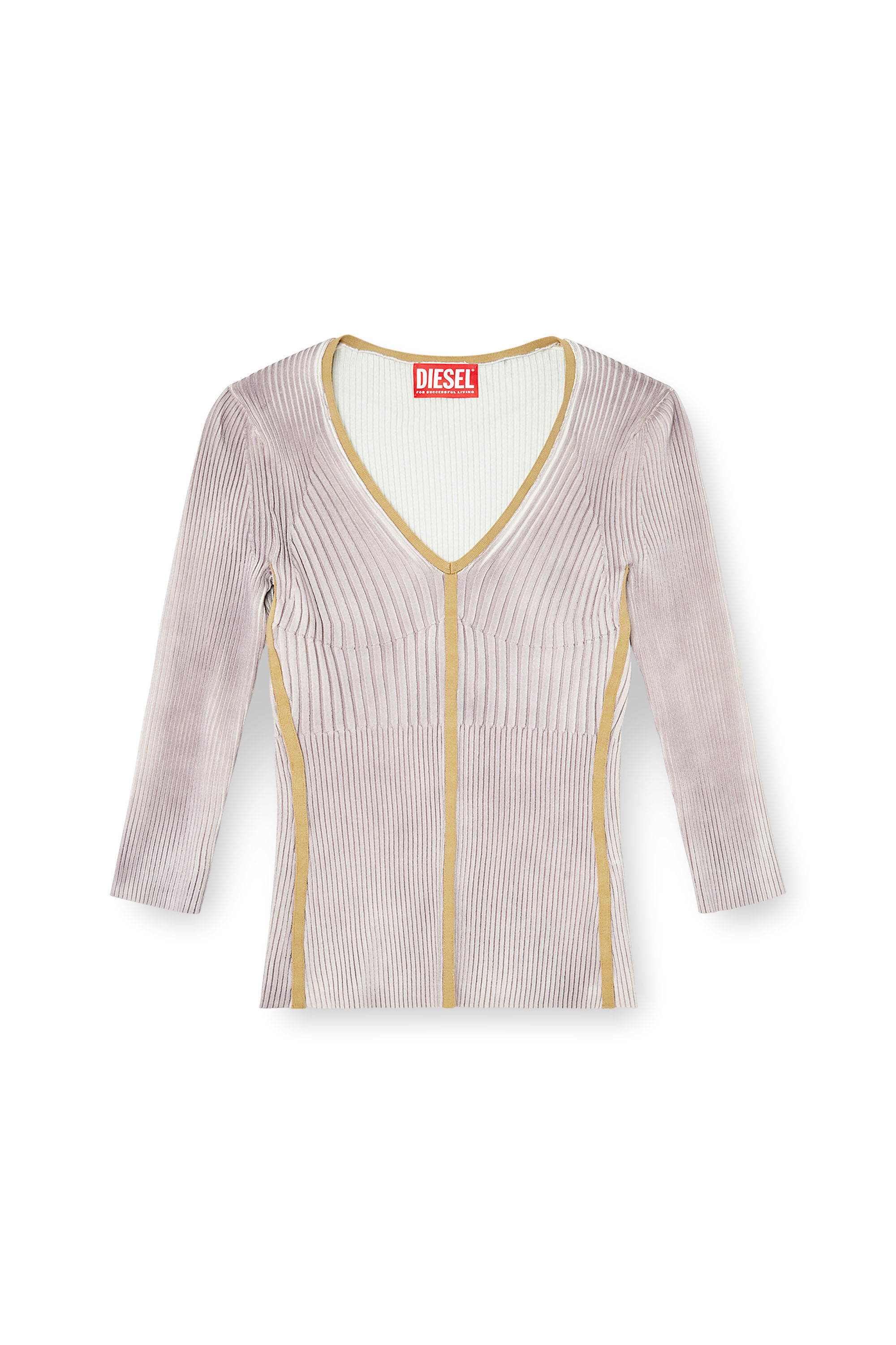 Diesel - M-SARMANI, Pull en maille &agrave; col V c&ocirc;tel&eacute; avec bandes contrastantes Femme in Violet - 2