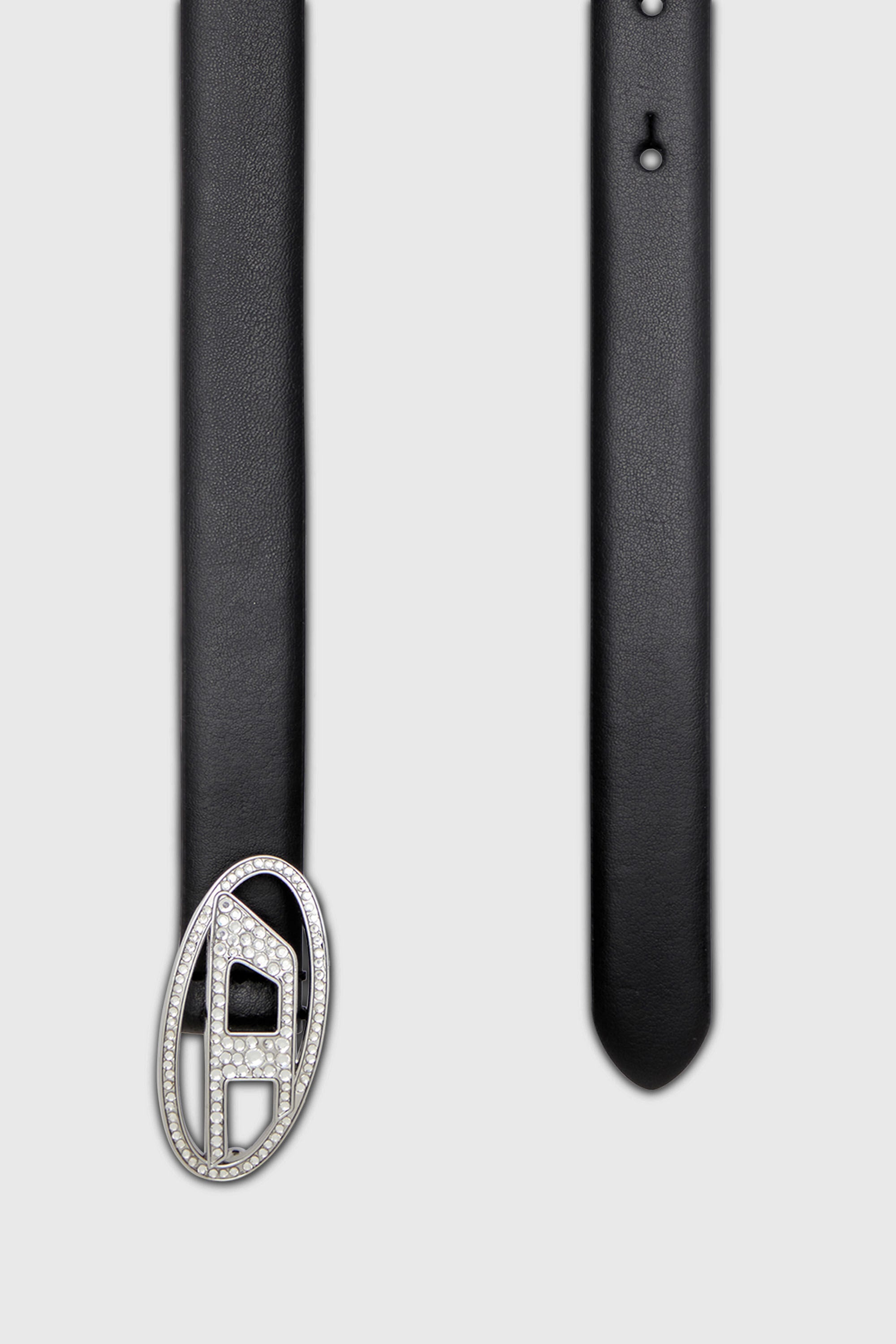 Women's 1.9cm slim leather belt with crystal buckle | Black