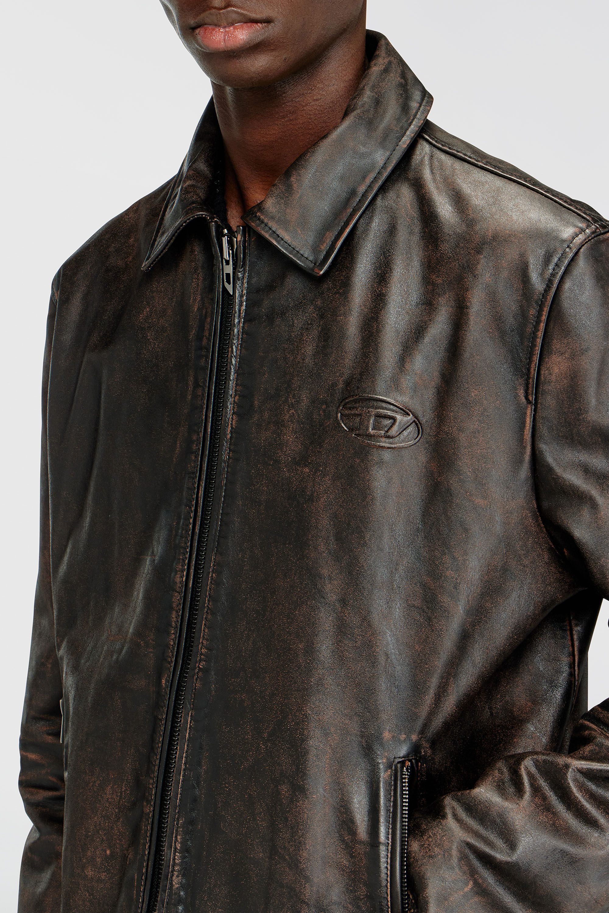 Diesel - L-AMAR-WRD, Chaqueta de entrenador en cuero tratado Hombre in Marr&oacute;n - 4