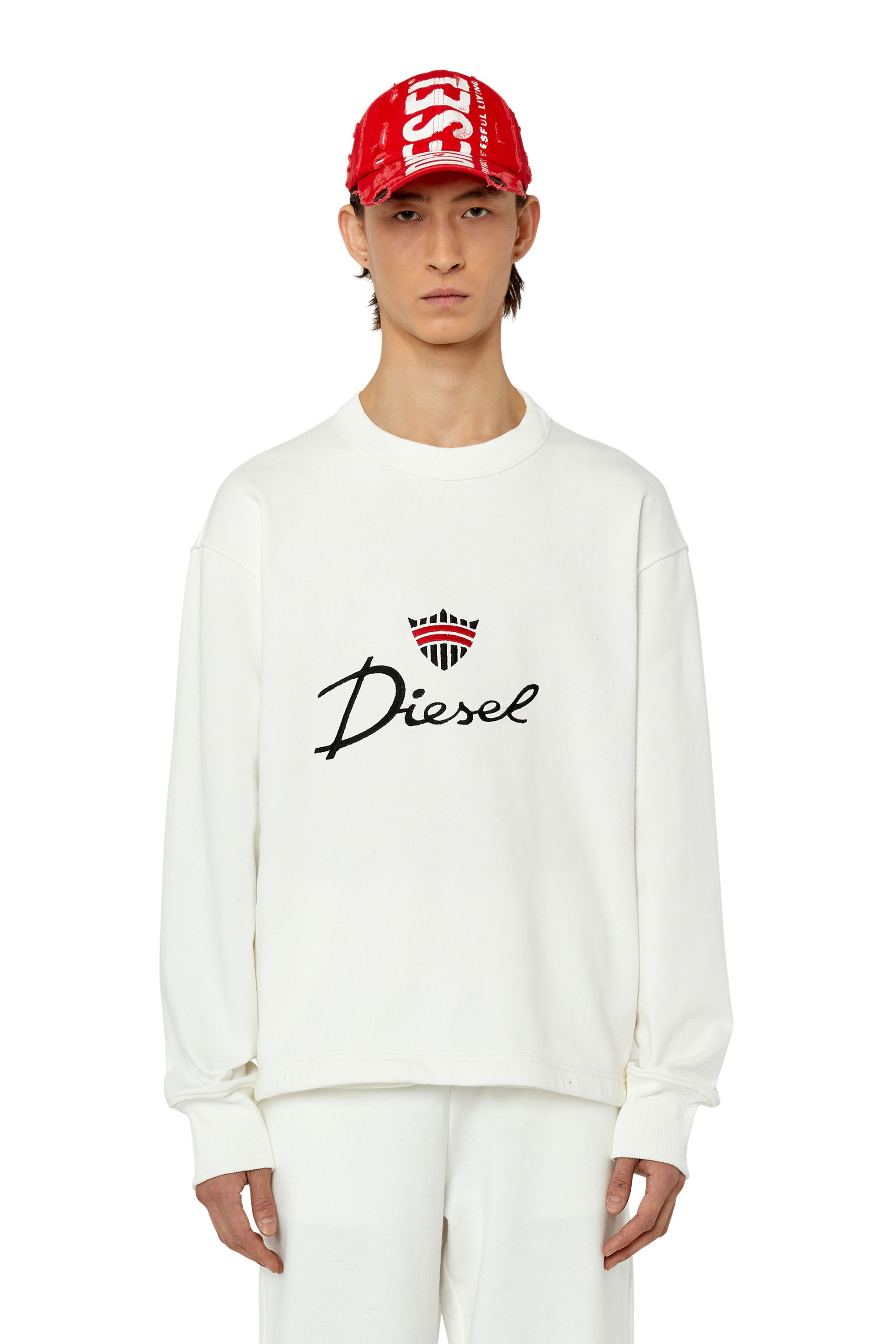 Diesel - S-MACSLESS, Male's Sweatshirt with embroidered crown logo in White - 3