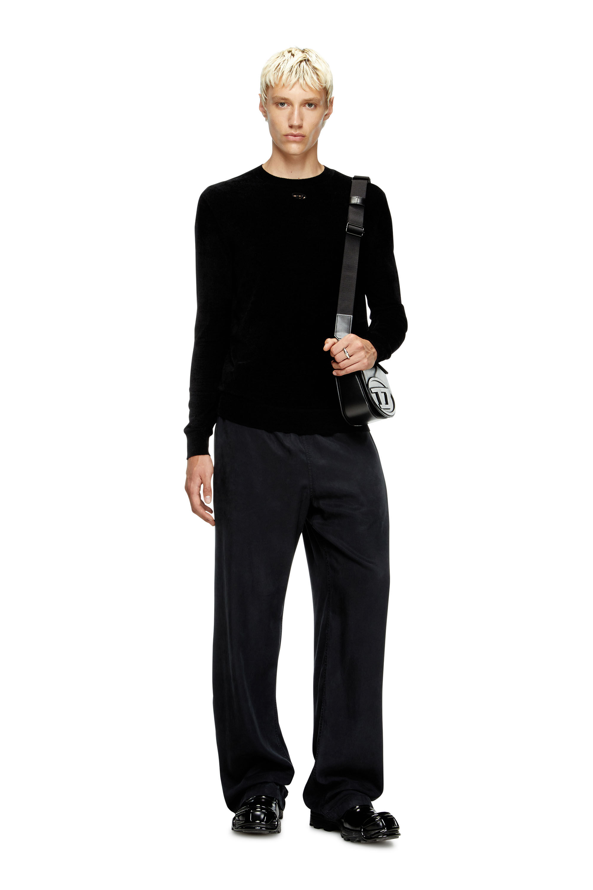 Diesel - K-CEVRO, Man's Chenille jumper with cut-out logo in Black - 4
