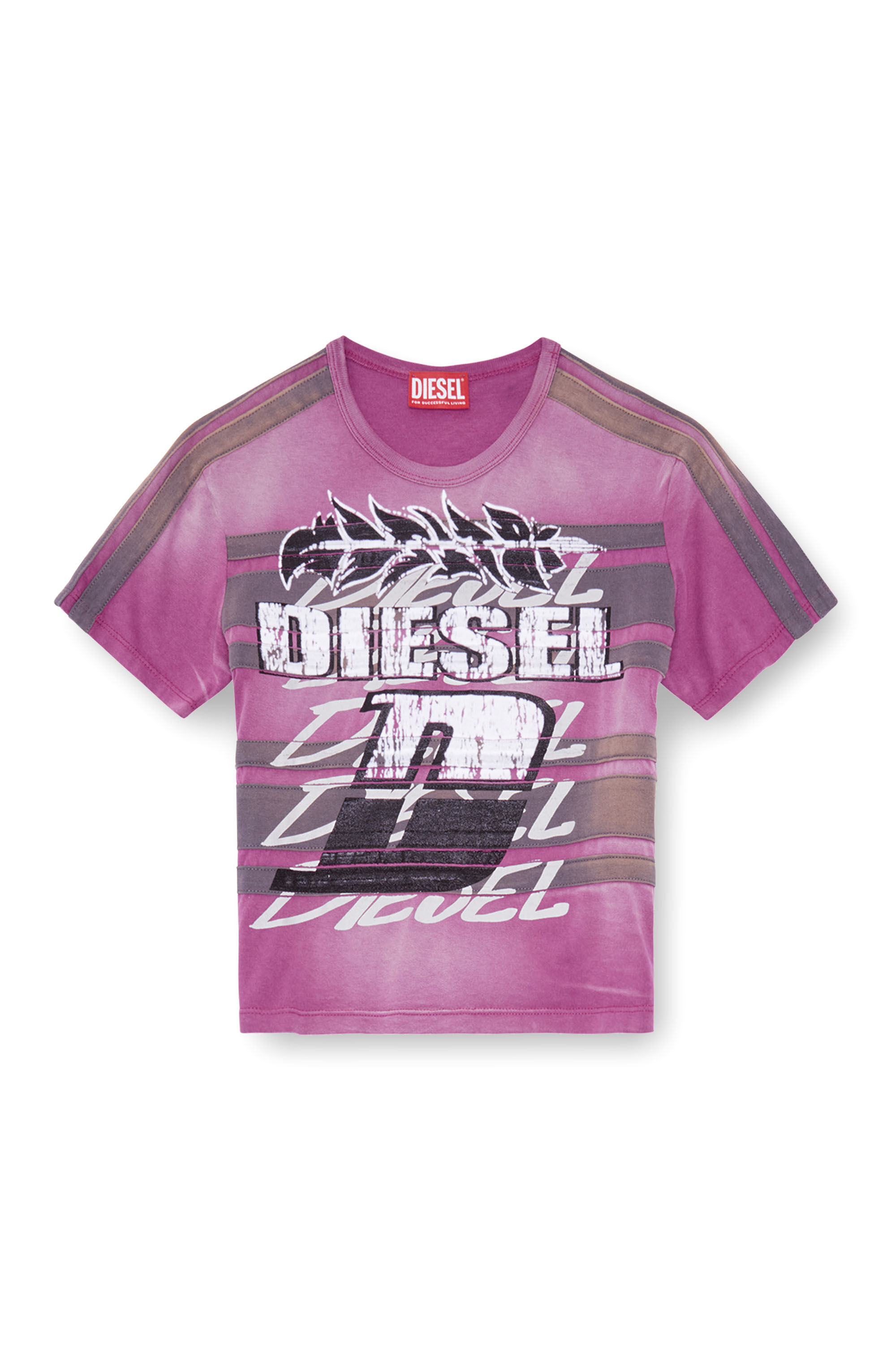 Diesel - T-UNCUTIE-STRIPE, T-shirt cropped délavé par le soleil Femme in Violet - 2