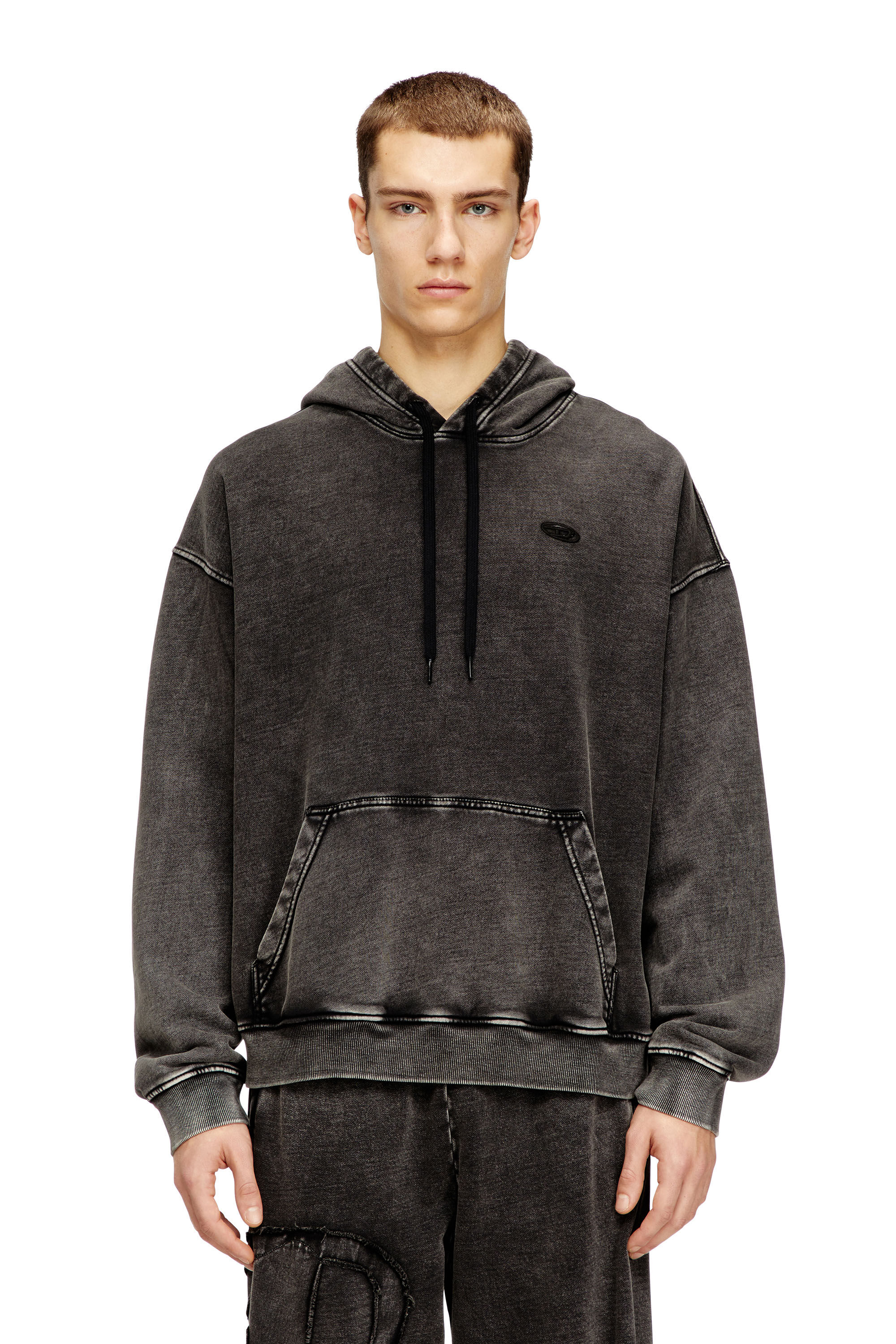 Diesel - S-BOXT-HOOD-DEN, Male's Hoodie with raw-cut back patch in Dark Grey - 3
