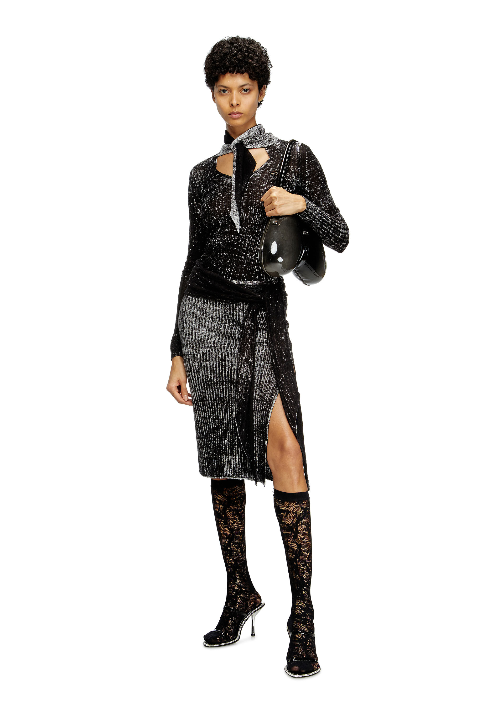 Diesel - SKW-MANTRA, Calcetines largos de encaje camuflado Mujer in Negro - 2