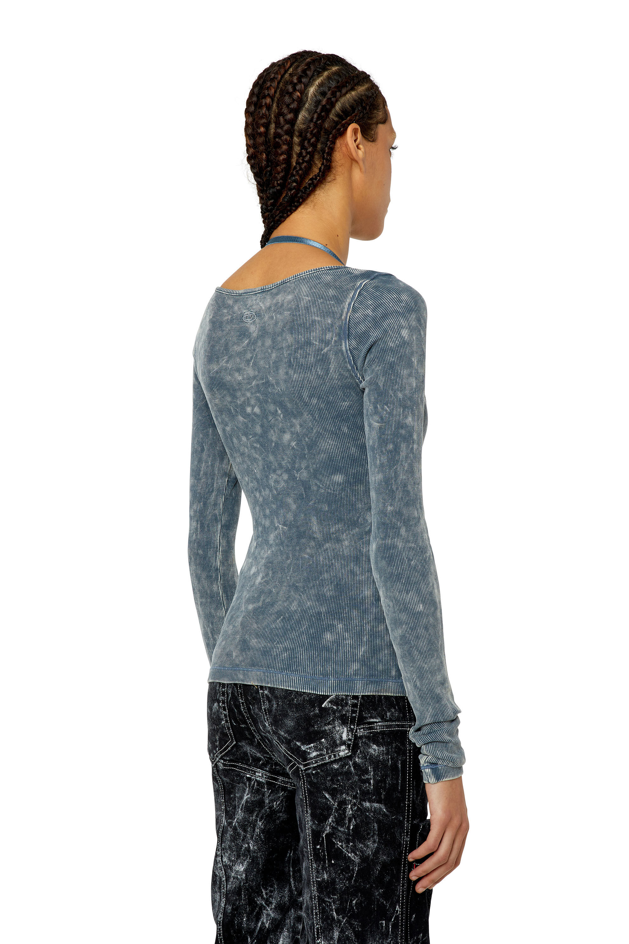Diesel - T-ANALIE, Top à manches longues avec brassière en dentelle Femme in Bleu - 5
