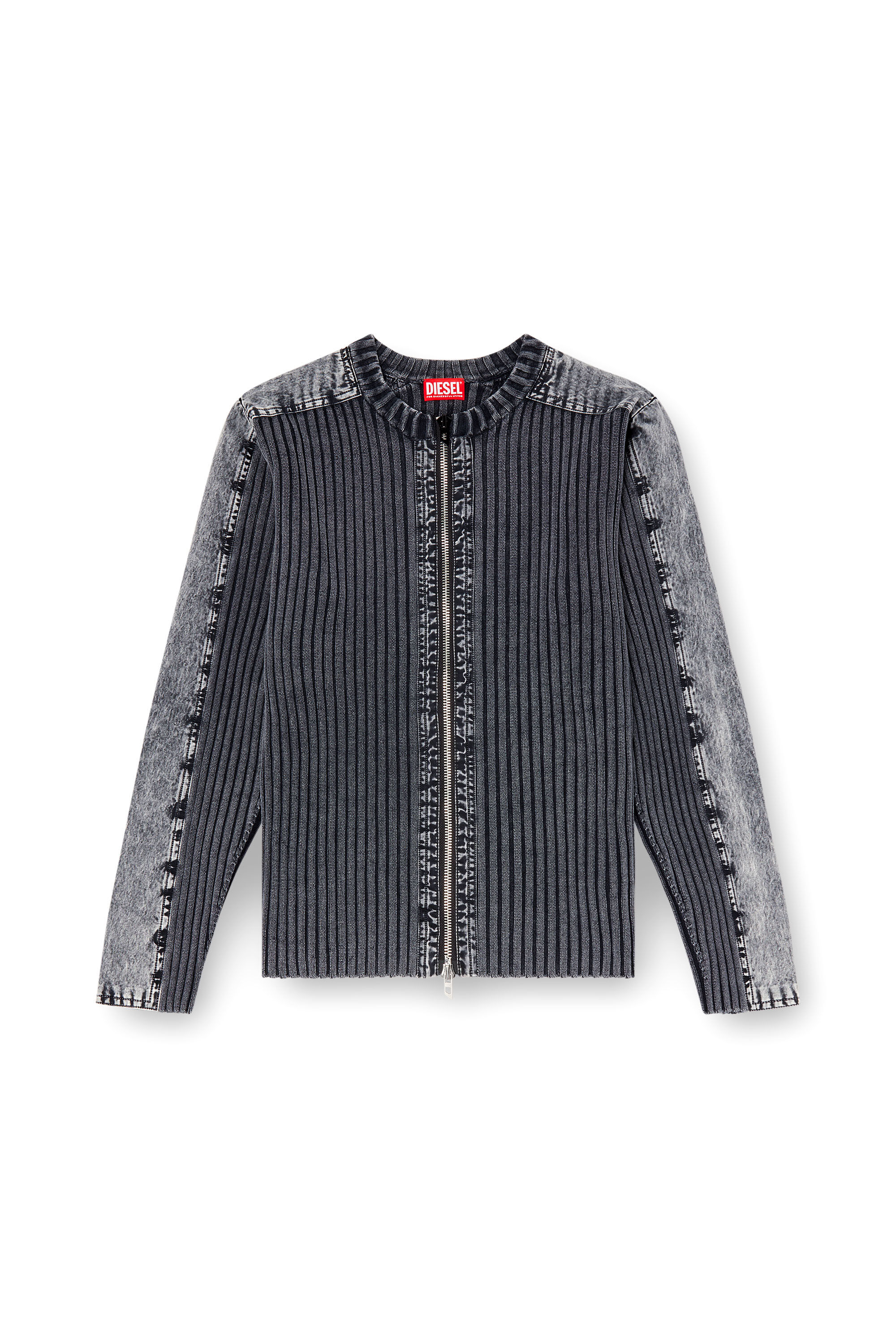 Diesel - K-MATTY, Cardigan zippé avec bandes de manches en denim Homme in Gris - 2