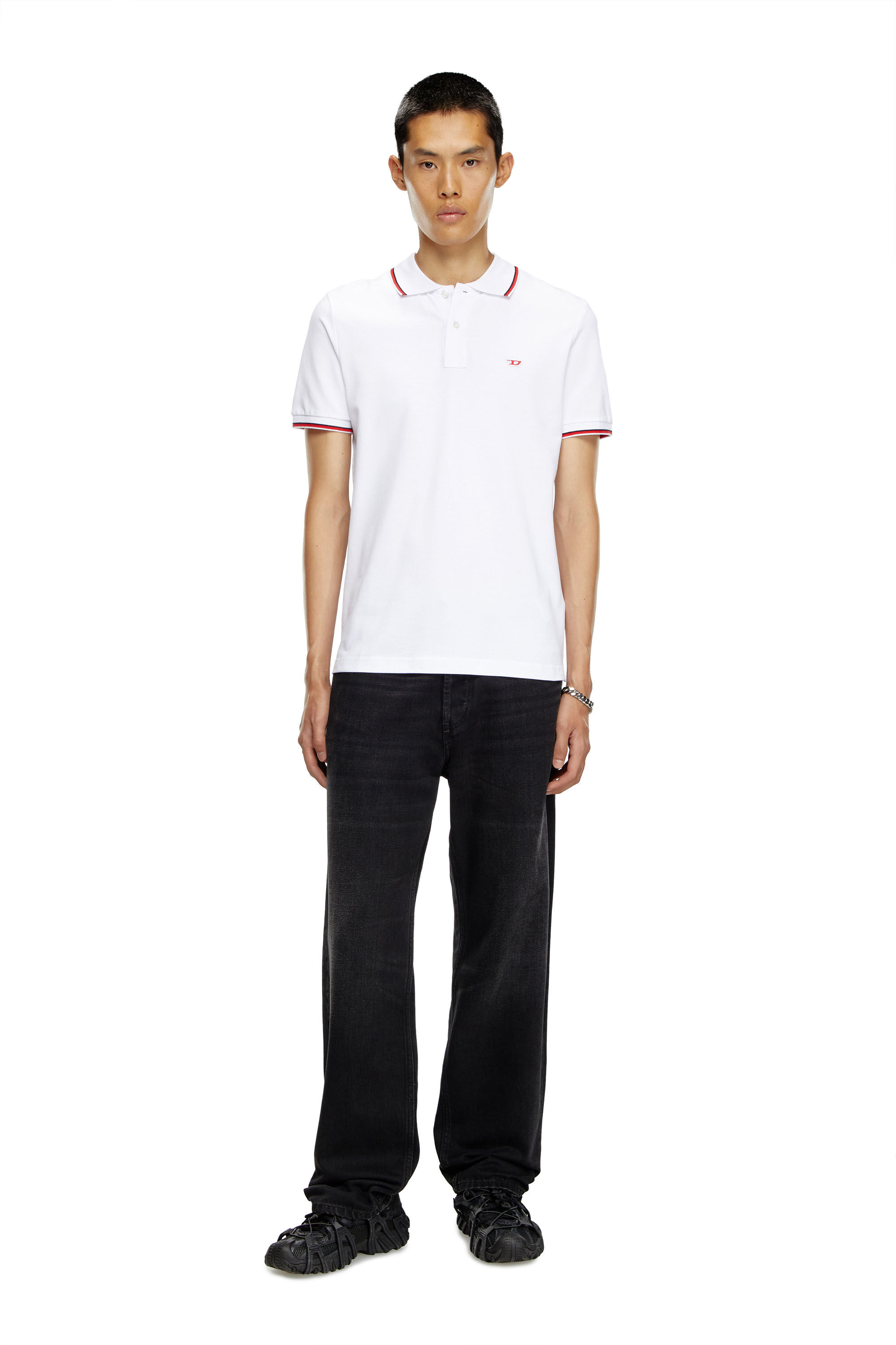 Diesel - T-SMITH-D, Male's Polo shirt with striped trims in White - 1