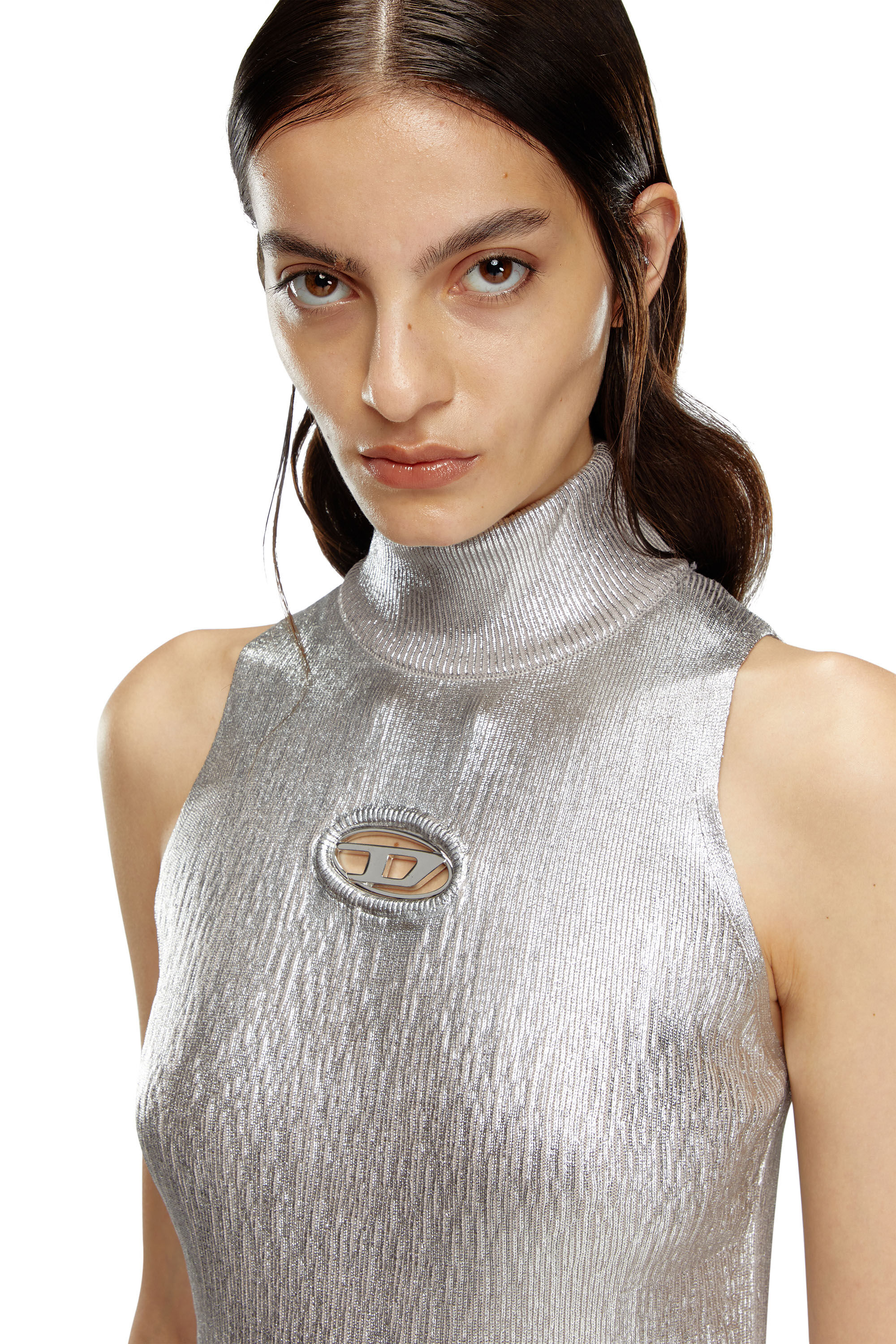 Diesel - M-ONERVAX, Female's Short dress in metallic cotton in Silver - 4