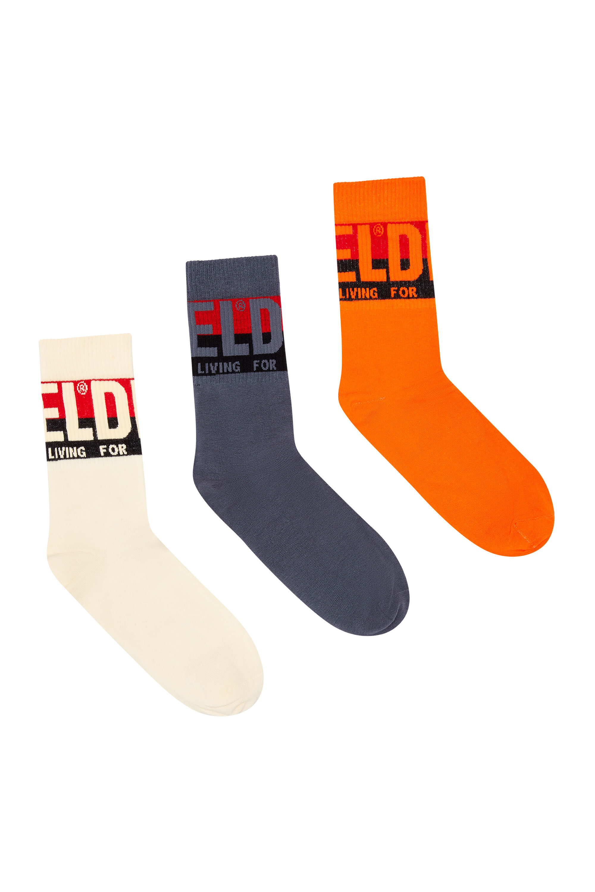 Diesel - SKM-RAY-THREEPACK, Male's Three-pack of socks with logo cuffs in Orange/White - 2