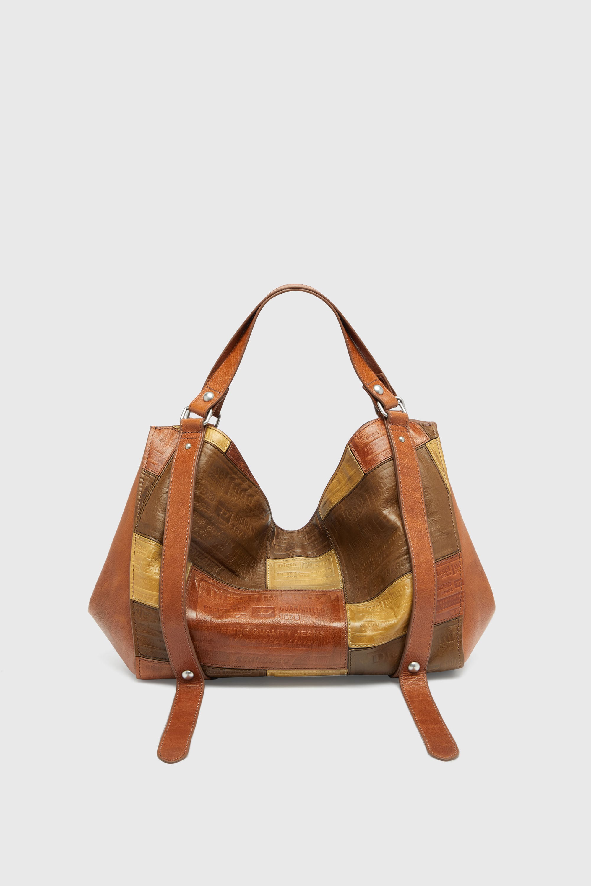 Women's D-One-Medium top-handle bag in patchwork leather | Brown
