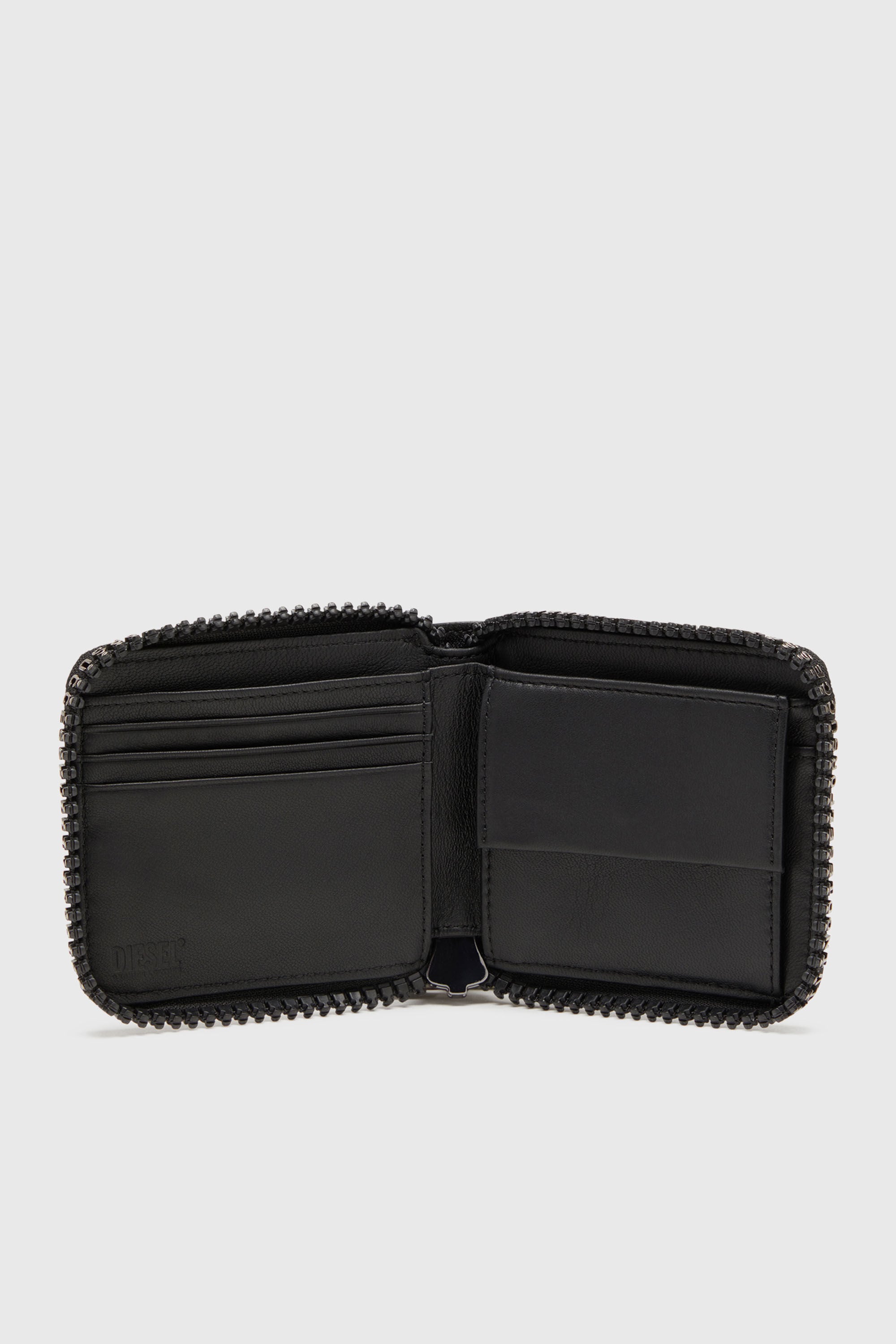 Men's Leather zip wallet with logo zip | Black | Diesel MX
