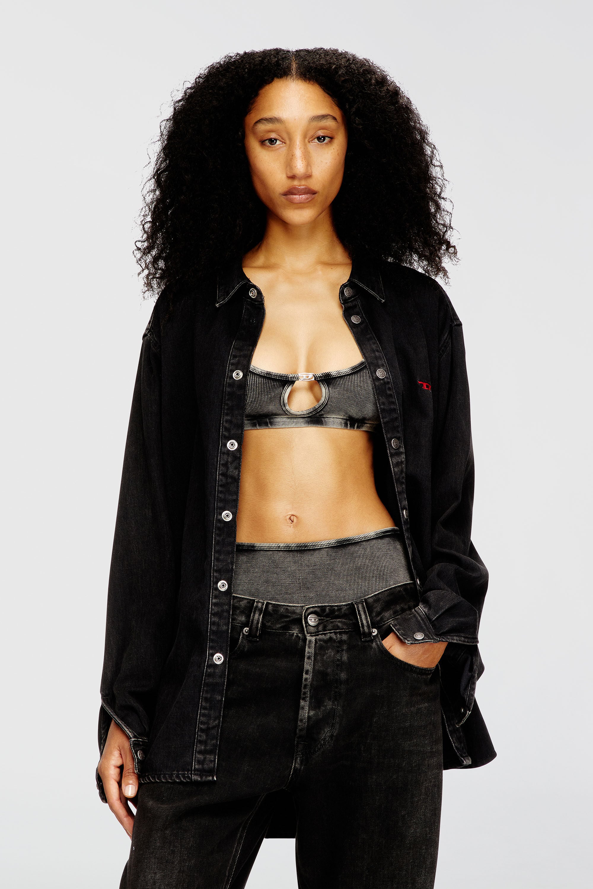 Diesel - FLORENCE-DNM, Woman's Bralette cotton rib with jewel Oval D in Grey - 4