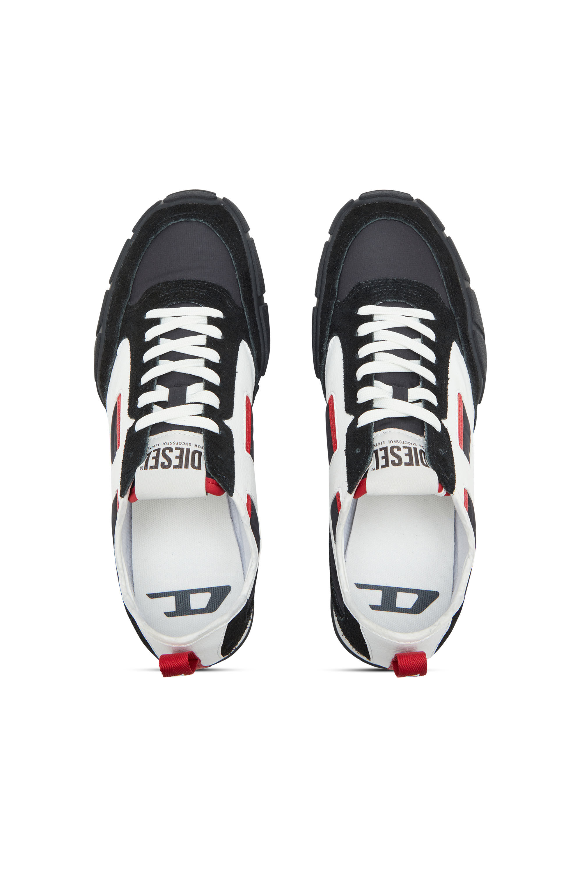 Diesel - S-PAGODHA LOW, Male's S-Pagodha-Sneakers in leather, suede and ripstop in Black/Red - 4