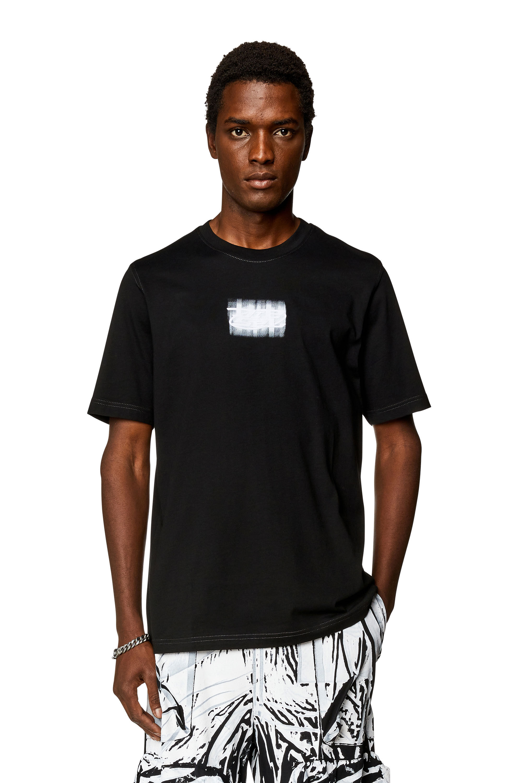 Diesel - T-JUST-N4, Male's Logo-flocked T-shirt in organic cotton in Black - 3