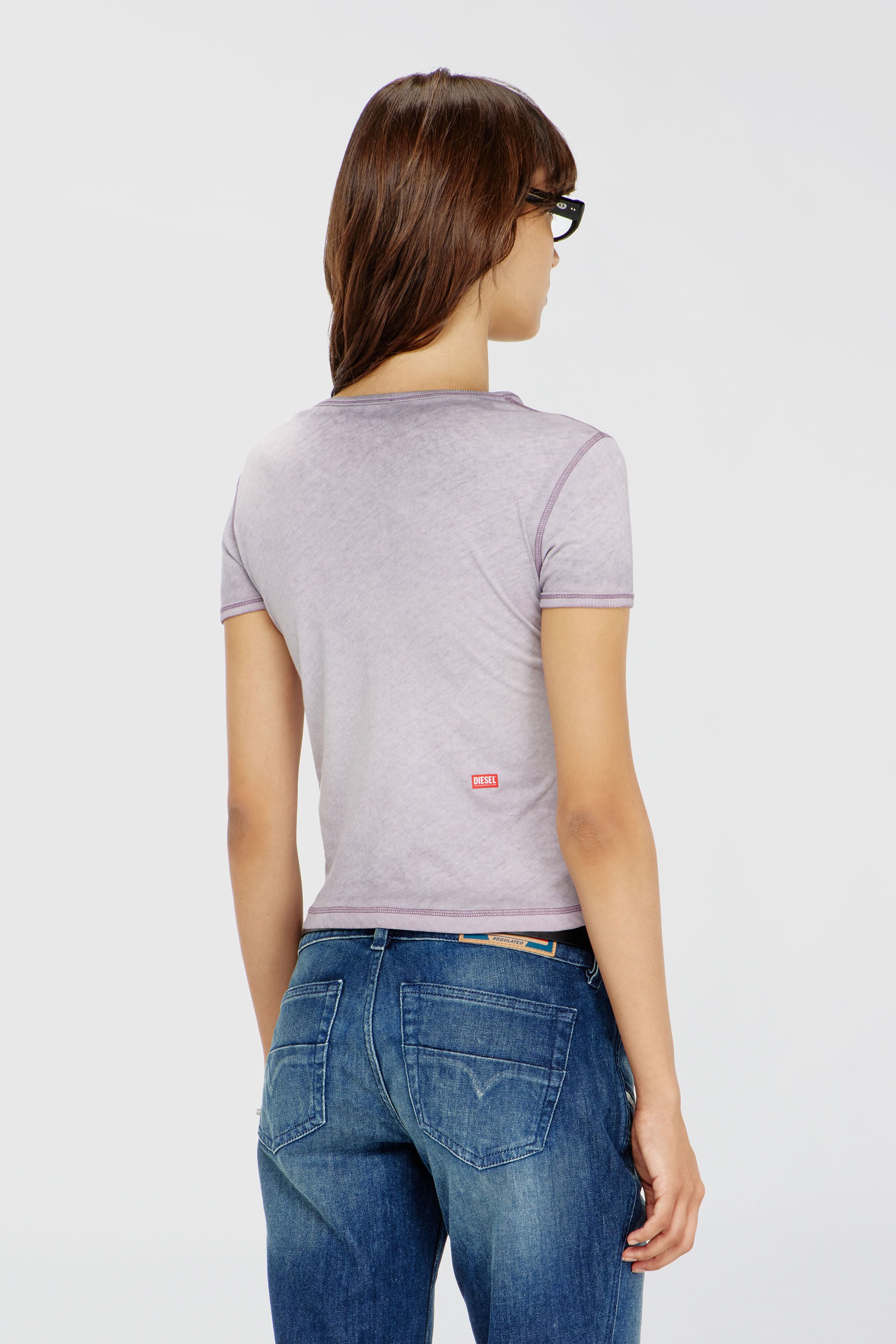 Diesel - T-UNCUTIES-LONG-AA2, Woman's Slim T-shirt with tonal logo print in Grey - 4