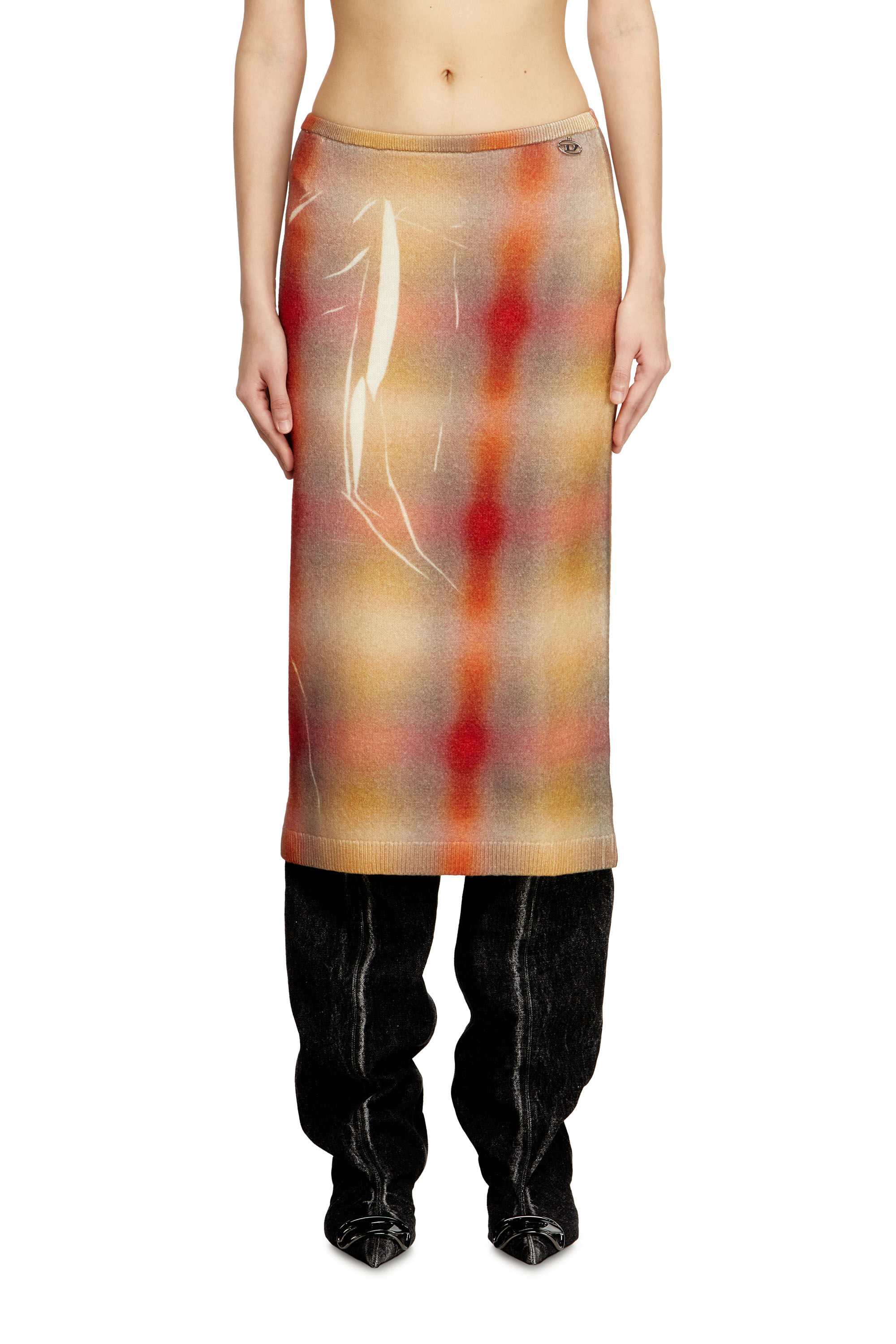 Women's Wool midi skirt with all-over check print | Multicolor